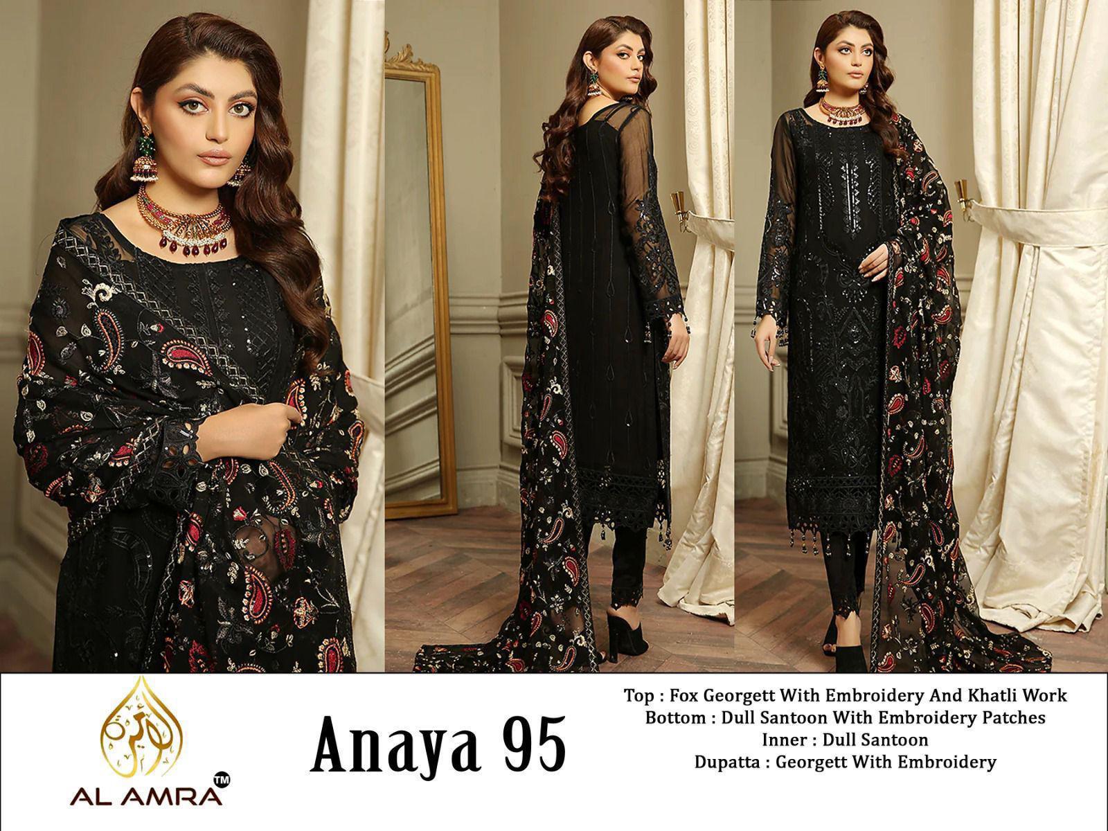 Black Embroidered Semi-Stitched Suit