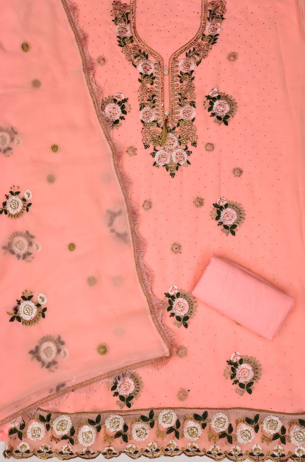 Embroidered Dress Material with Diamond Work