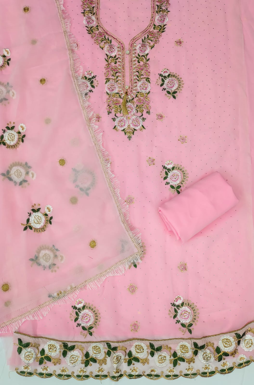 Embroidered Dress Material with Diamond Work