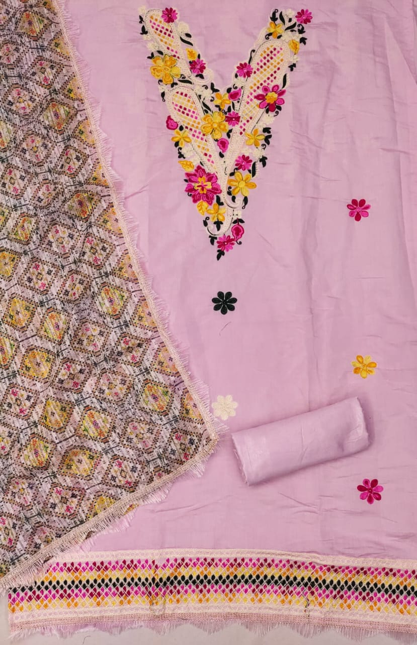 Unstitched Suit Set with Roman Silk Cotton, Heavy Shantoon, and Silk Zari Digital Print Dupatta
