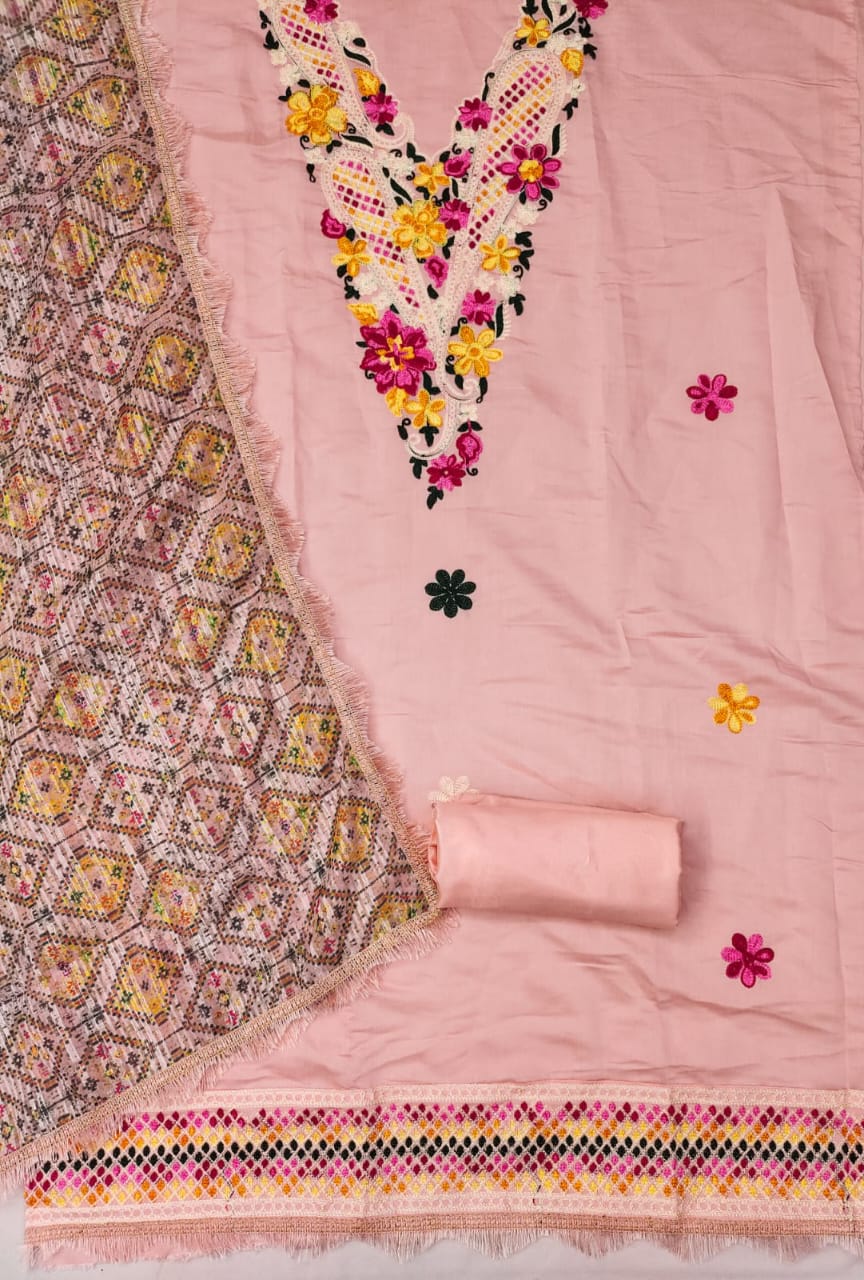 Unstitched Suit Set with Roman Silk Cotton, Heavy Shantoon, and Silk Zari Digital Print Dupatta