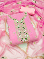 Embroidered Suit Set with Diamond Work & Lace Border Dupatta