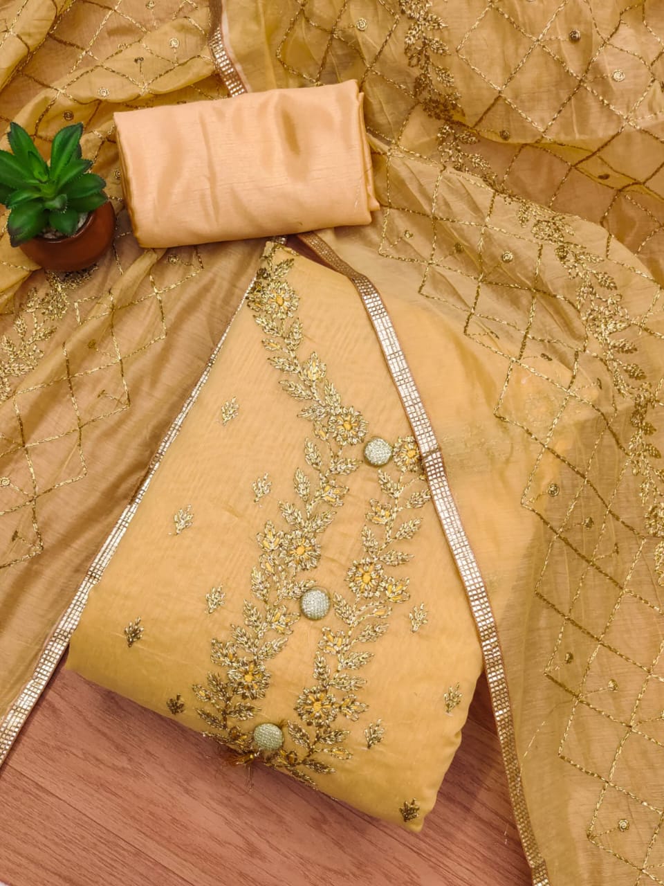 Suit Set with Zari Work & Dupatta