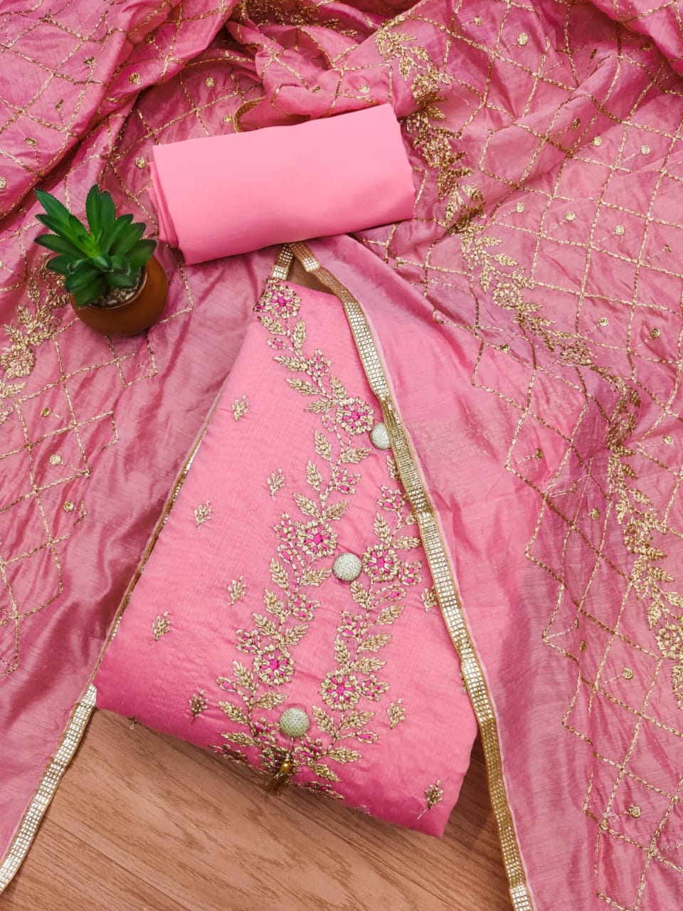 Suit Set with Zari Work & Dupatta