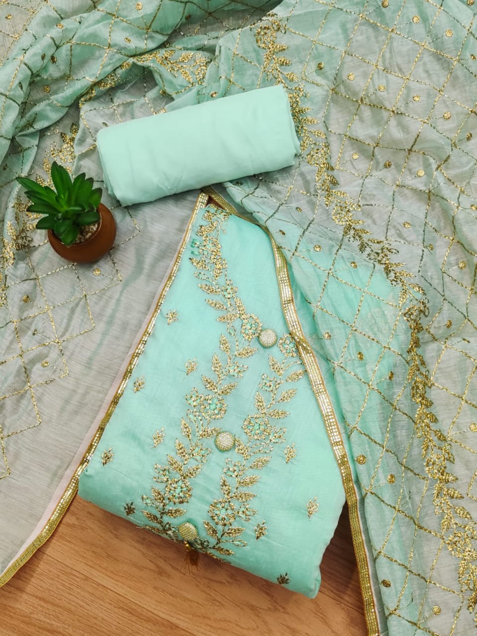 Suit Set with Zari Work & Dupatta