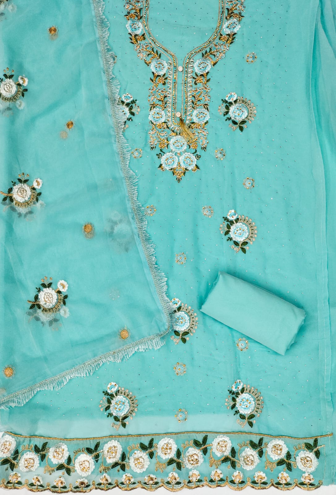 Embroidered Dress Material with Diamond Work