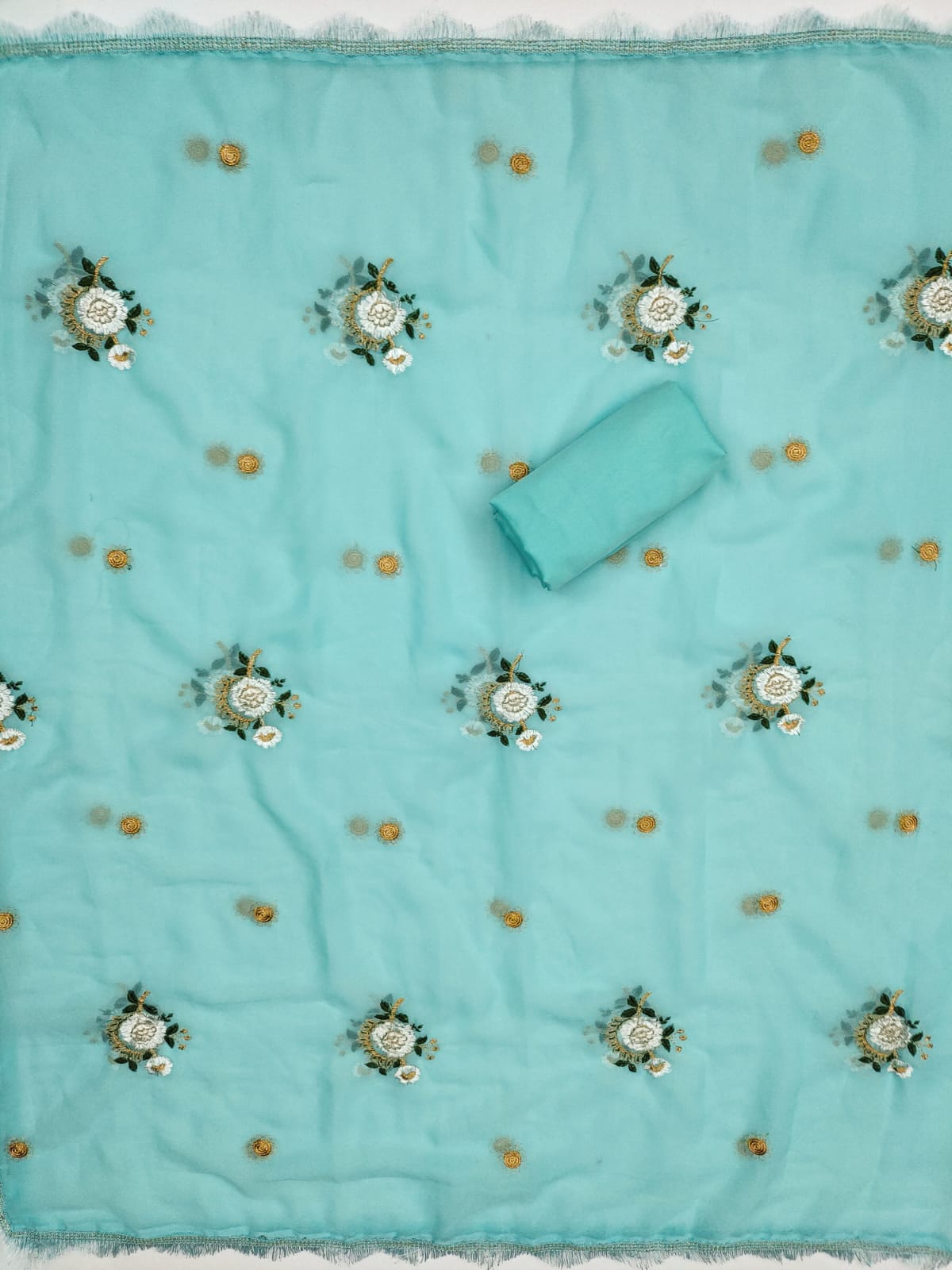 Embroidered Dress Material with Diamond Work