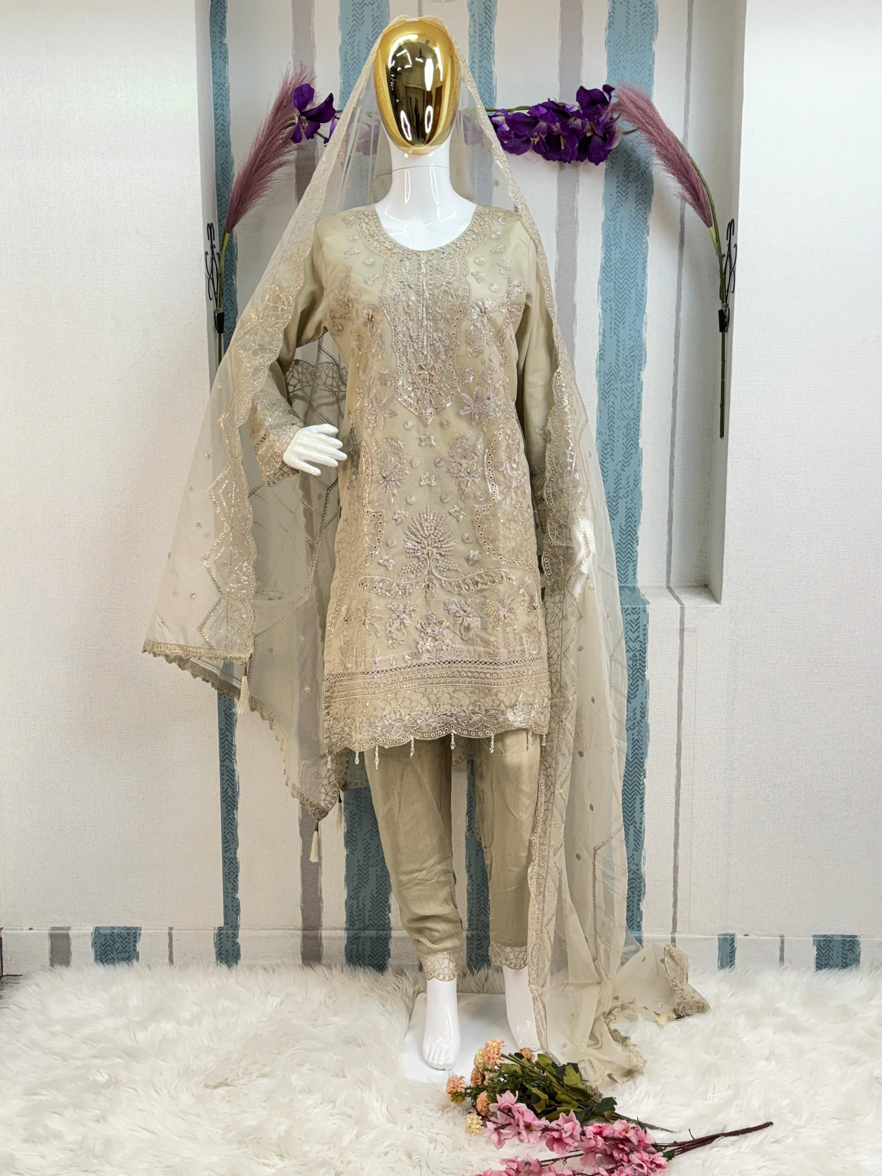 Pakistani Readymade Organza Kurti Set