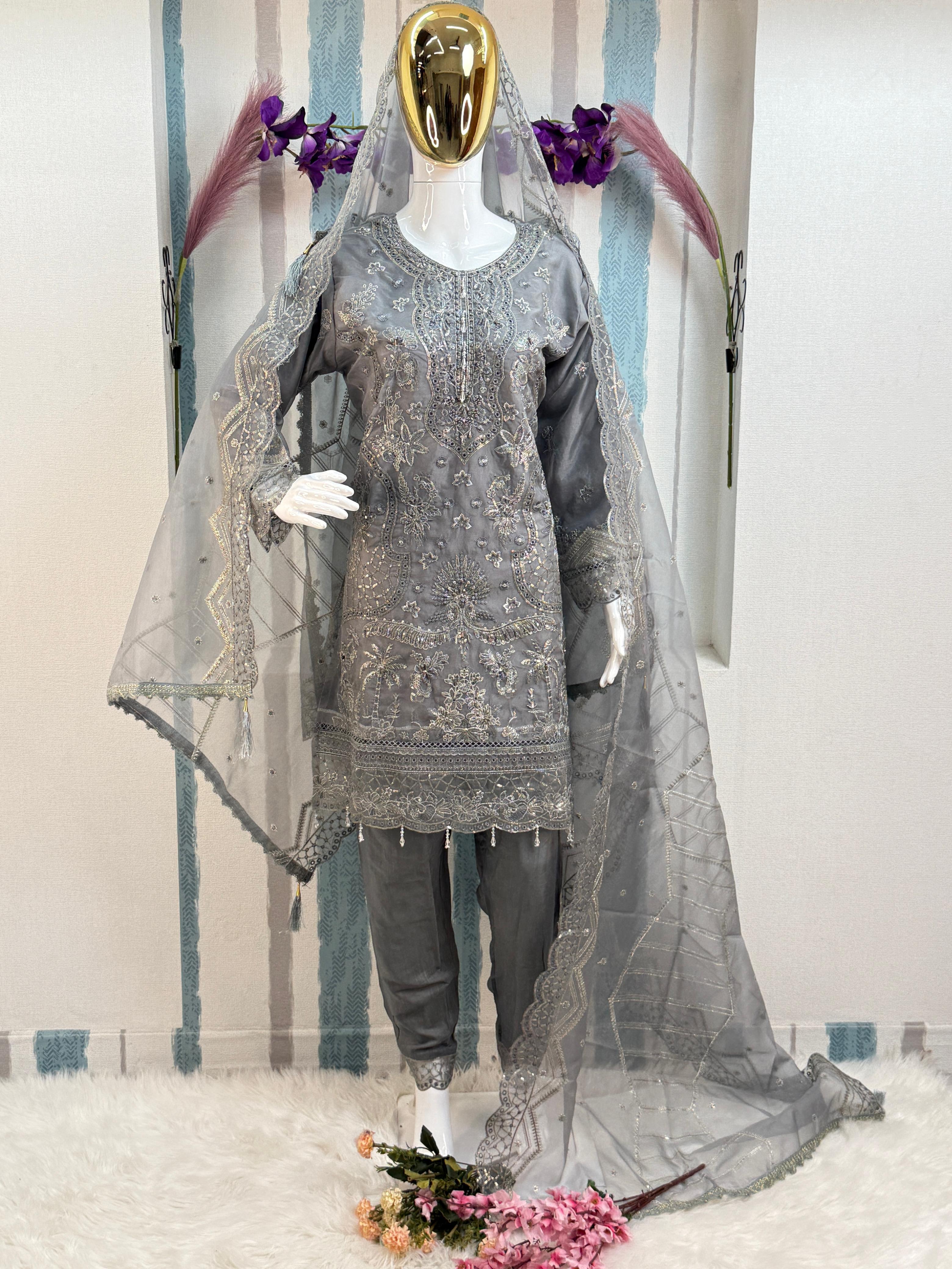 Pakistani Readymade Organza Kurti Set