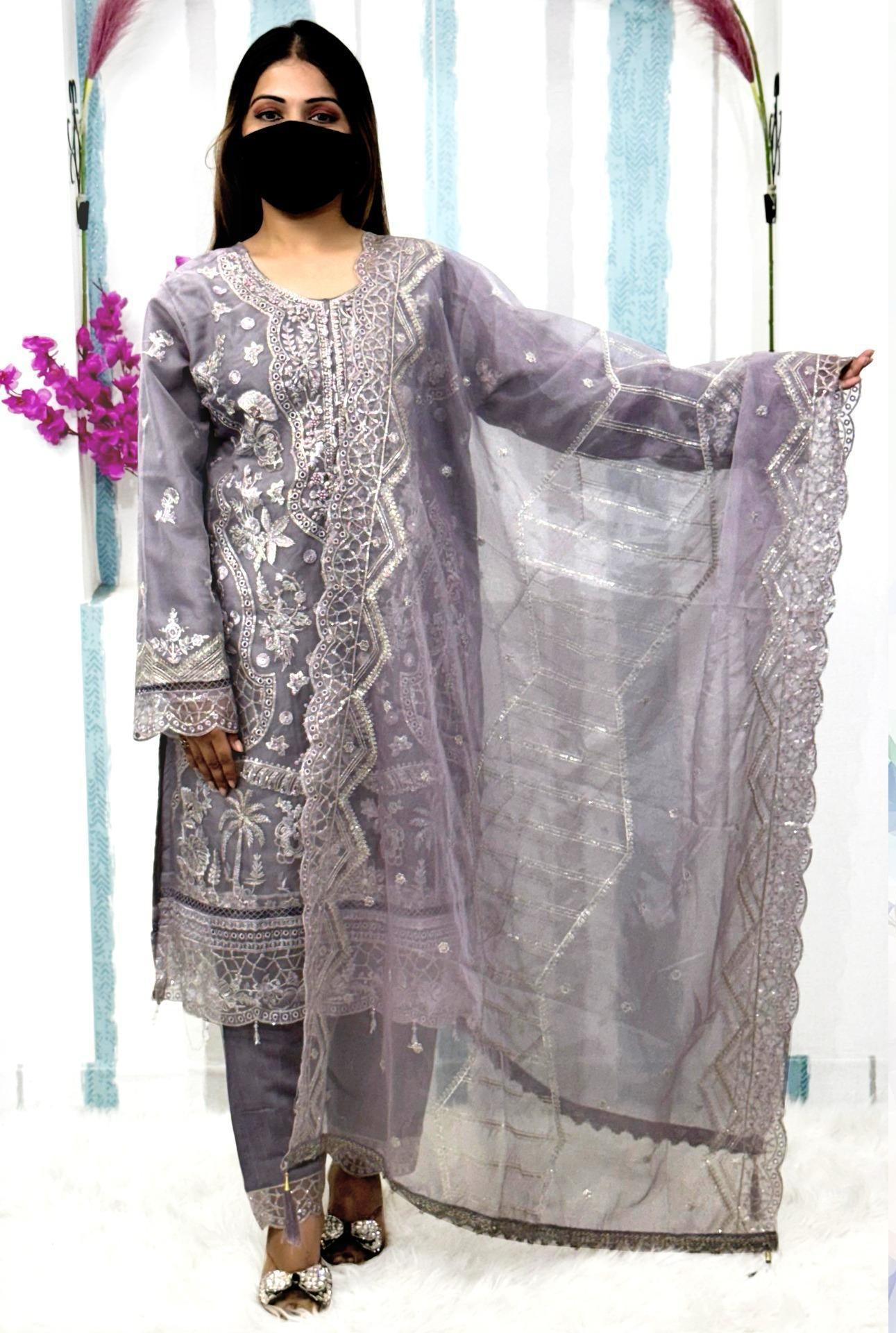 Pakistani Readymade Organza Kurti Set