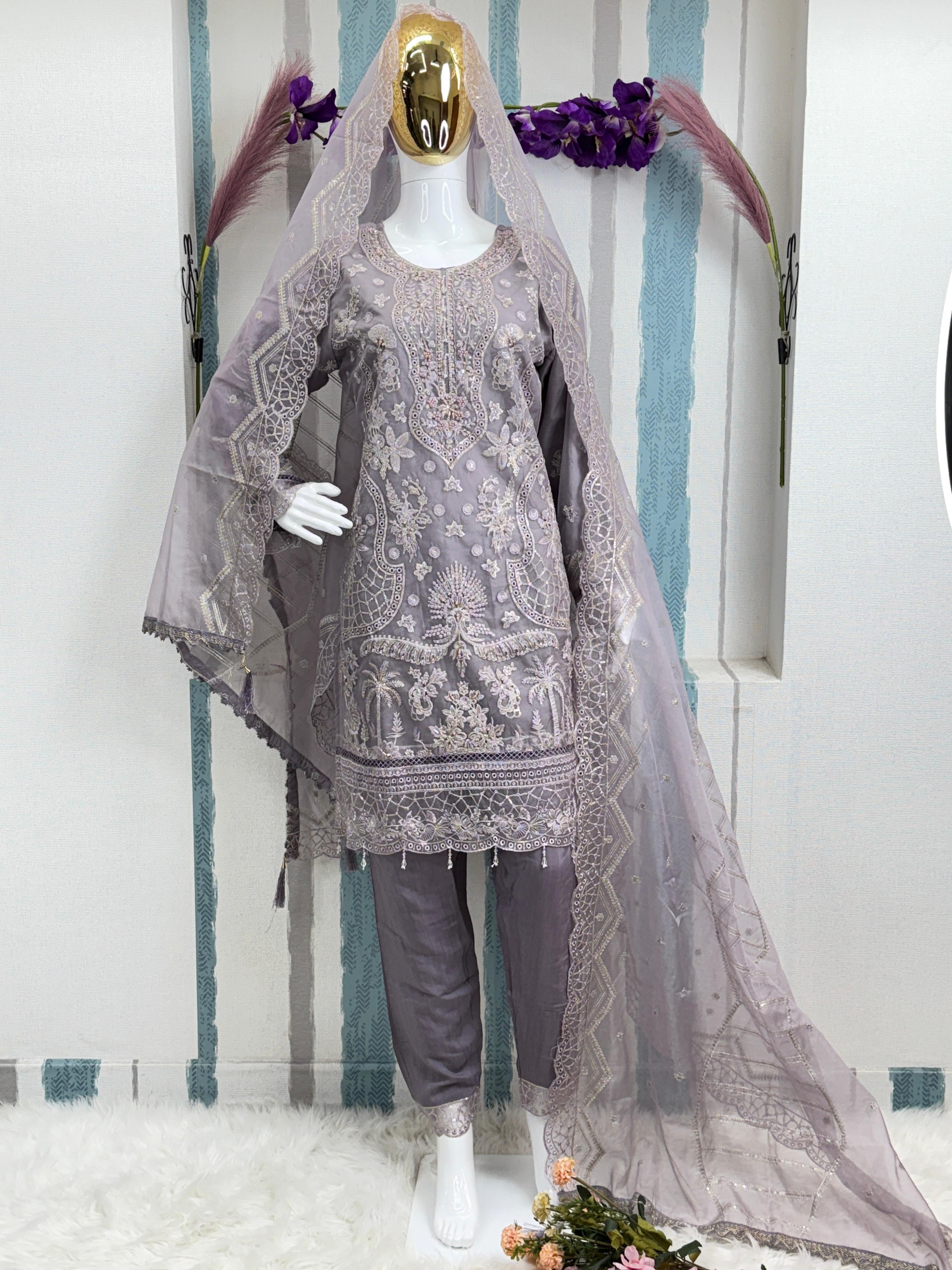 Pakistani Readymade Organza Kurti Set