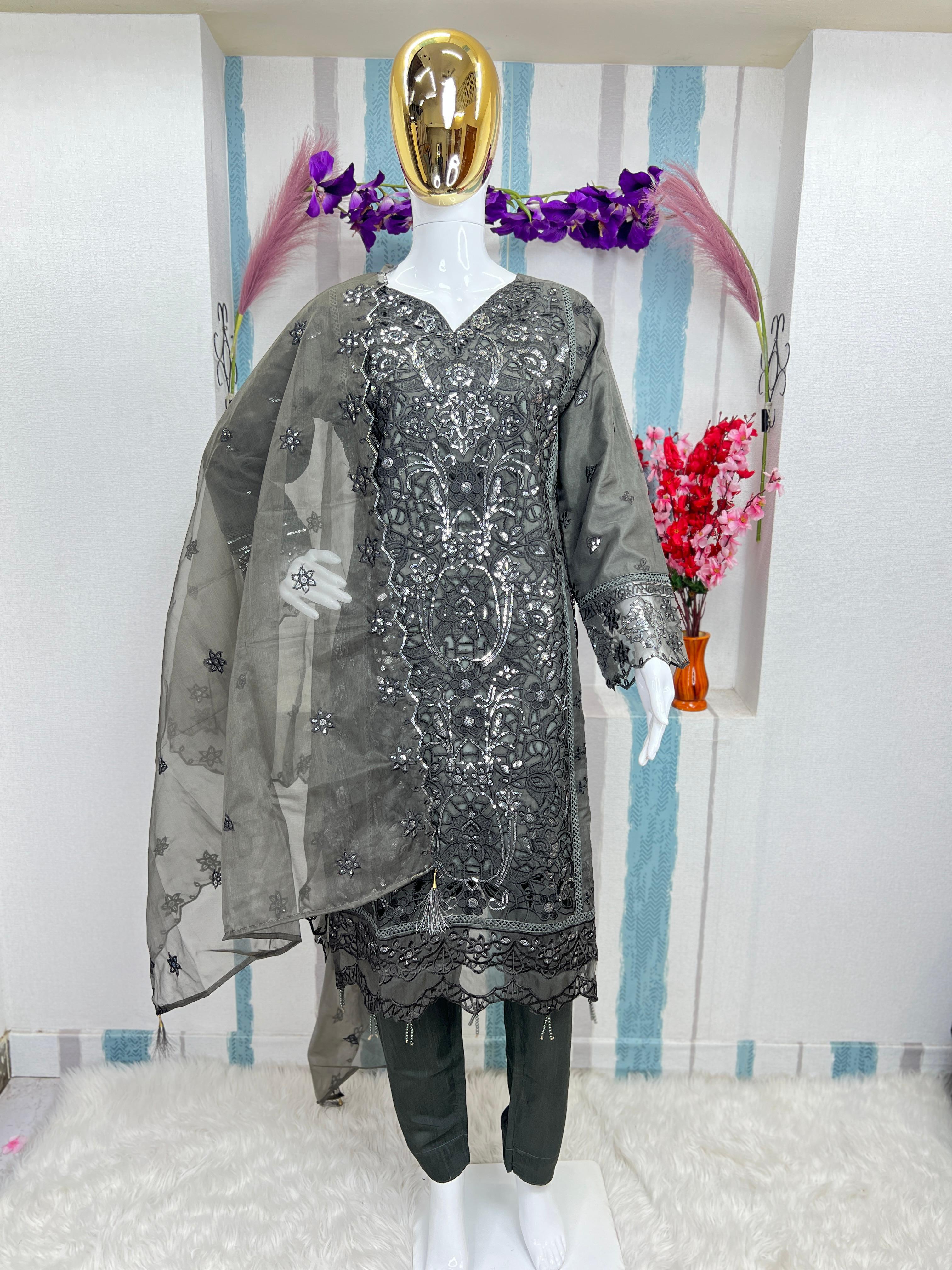 Exclusive Pakistani Ready-Made Organza Kurti Set