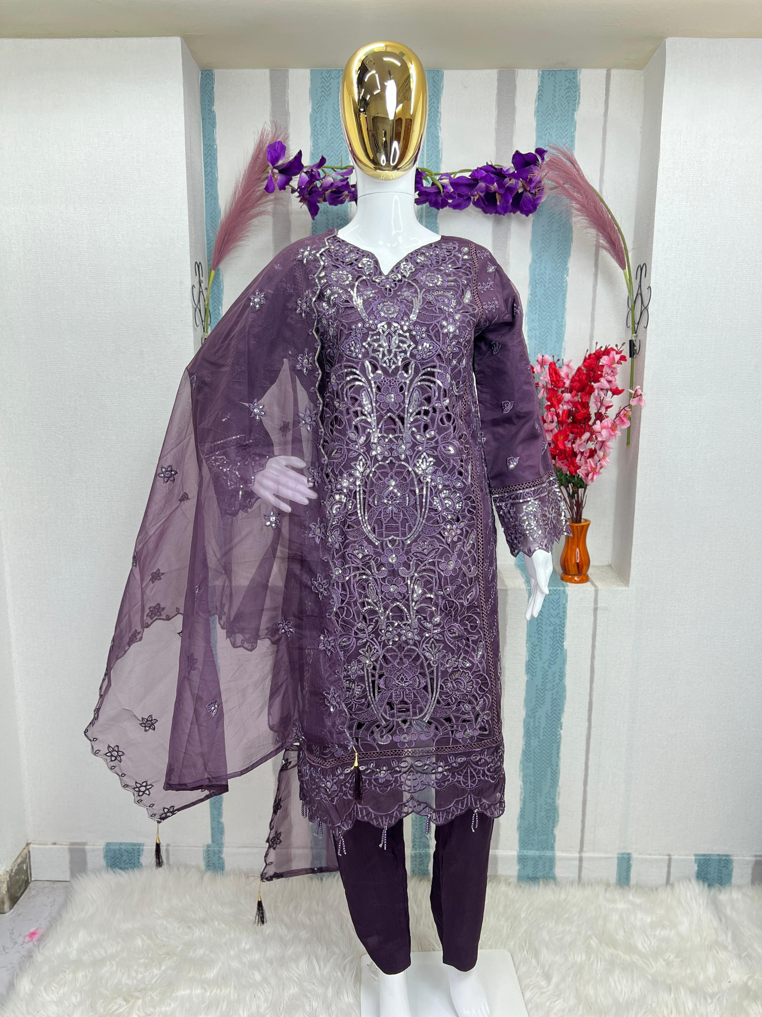 Exclusive Pakistani Ready-Made Organza Kurti Set
