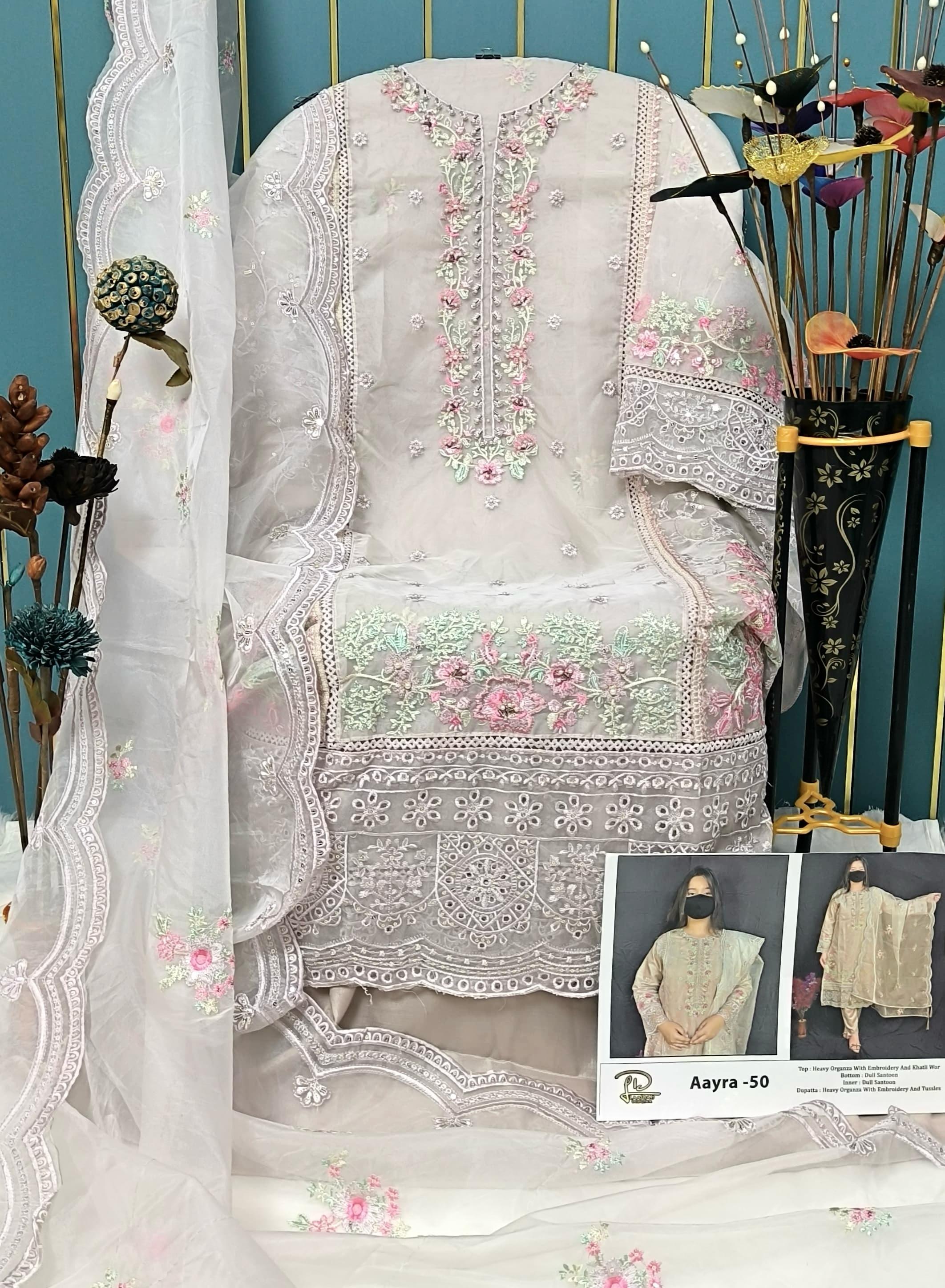 Premium Semi-Stitched Organza Suit with Hand Khatli Work - Semi Stitched