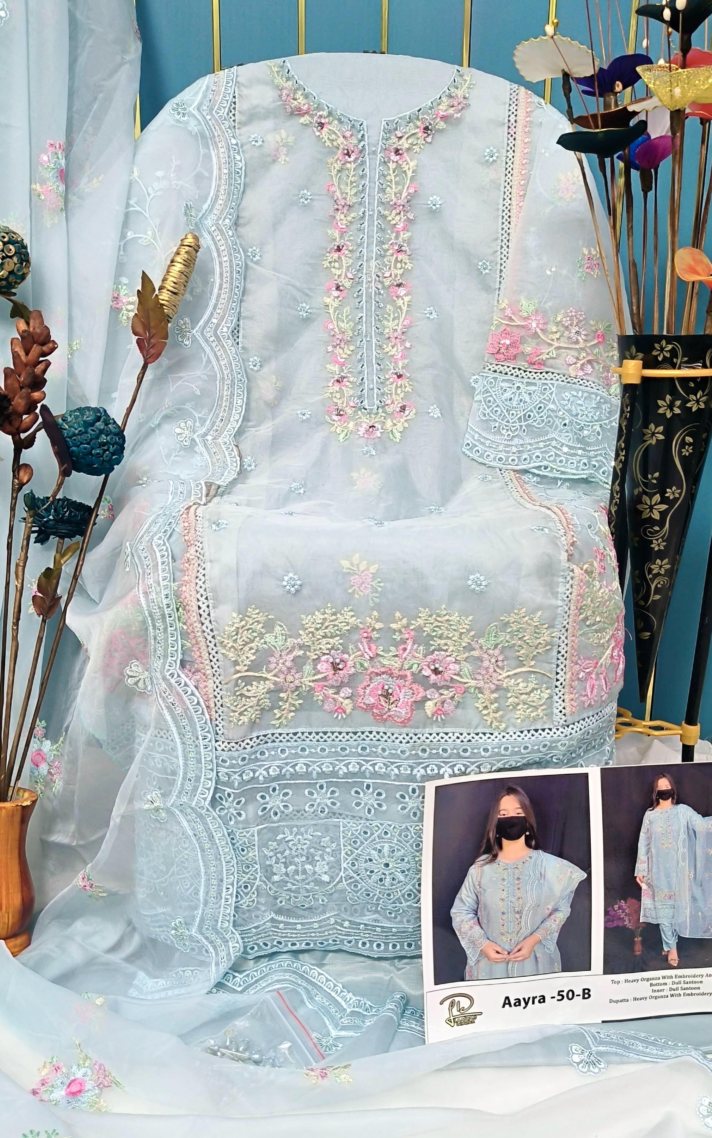 Premium Semi-Stitched Organza Suit with Hand Khatli Work - Semi Stitched