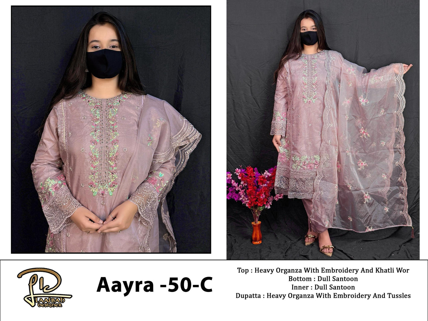Premium Semi-Stitched Organza Suit with Hand Khatli Work - Semi Stitched