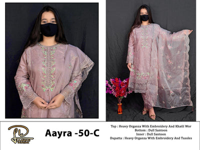 Premium Semi-Stitched Organza Suit with Hand Khatli Work - Semi Stitched
