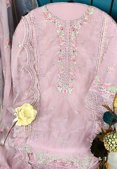 Premium Semi-Stitched Organza Suit with Hand Khatli Work - Semi Stitched