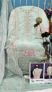Premium Semi-Stitched Organza Suit with Hand Khatli Work - Semi Stitched