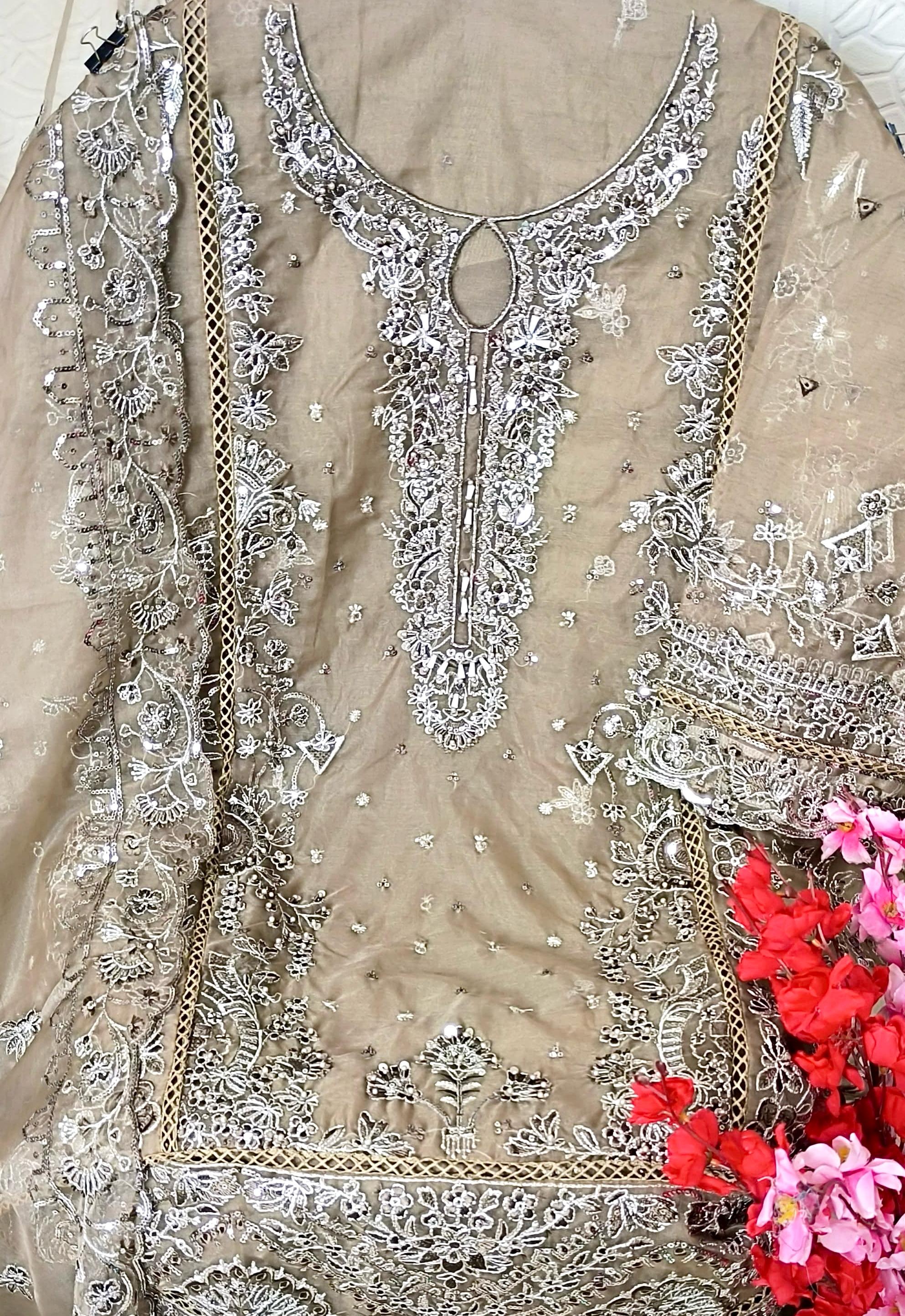 Luxury Semi-Stitched Ensemble in Premium Organza