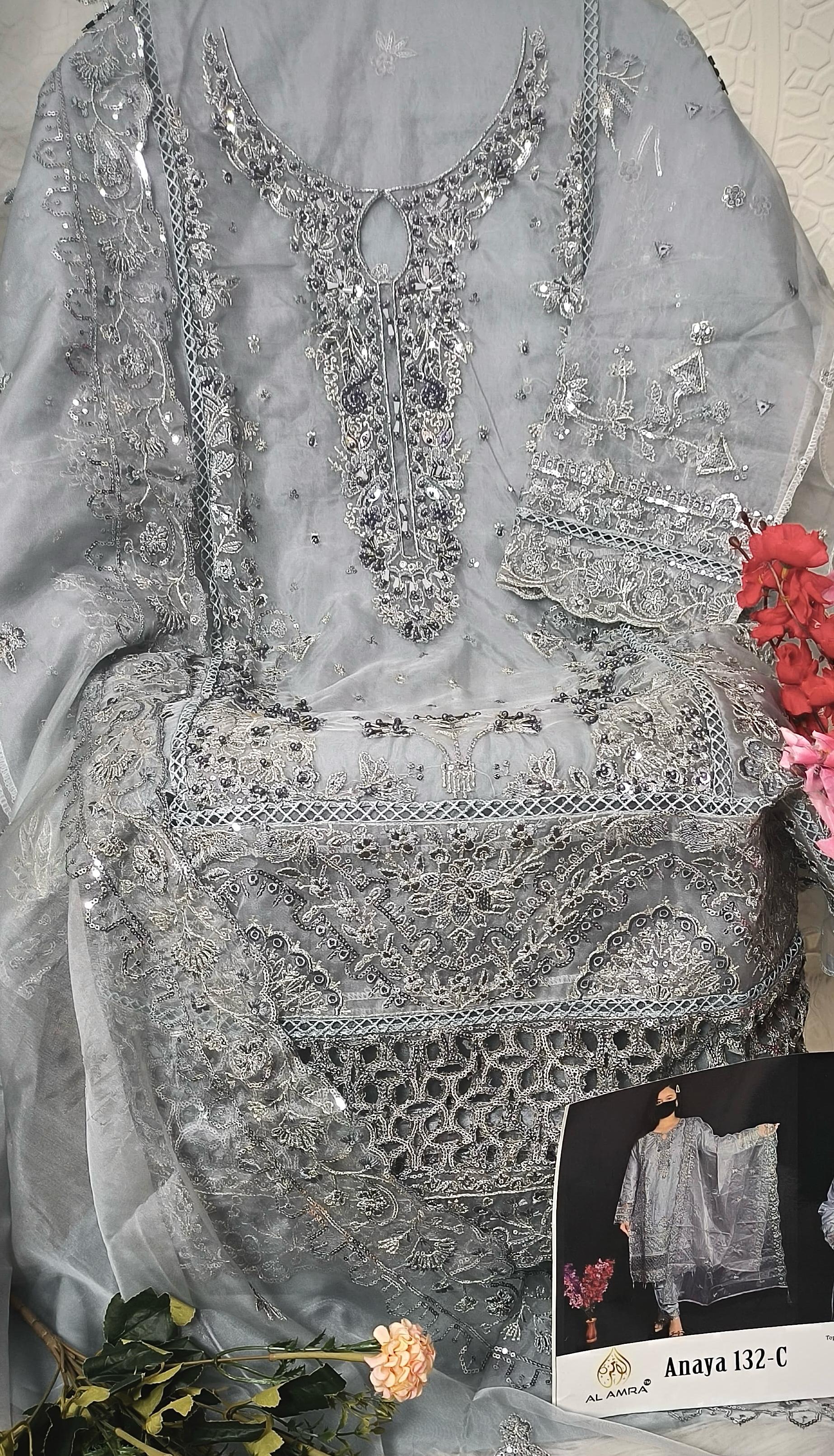 Luxury Semi-Stitched Ensemble in Premium Organza