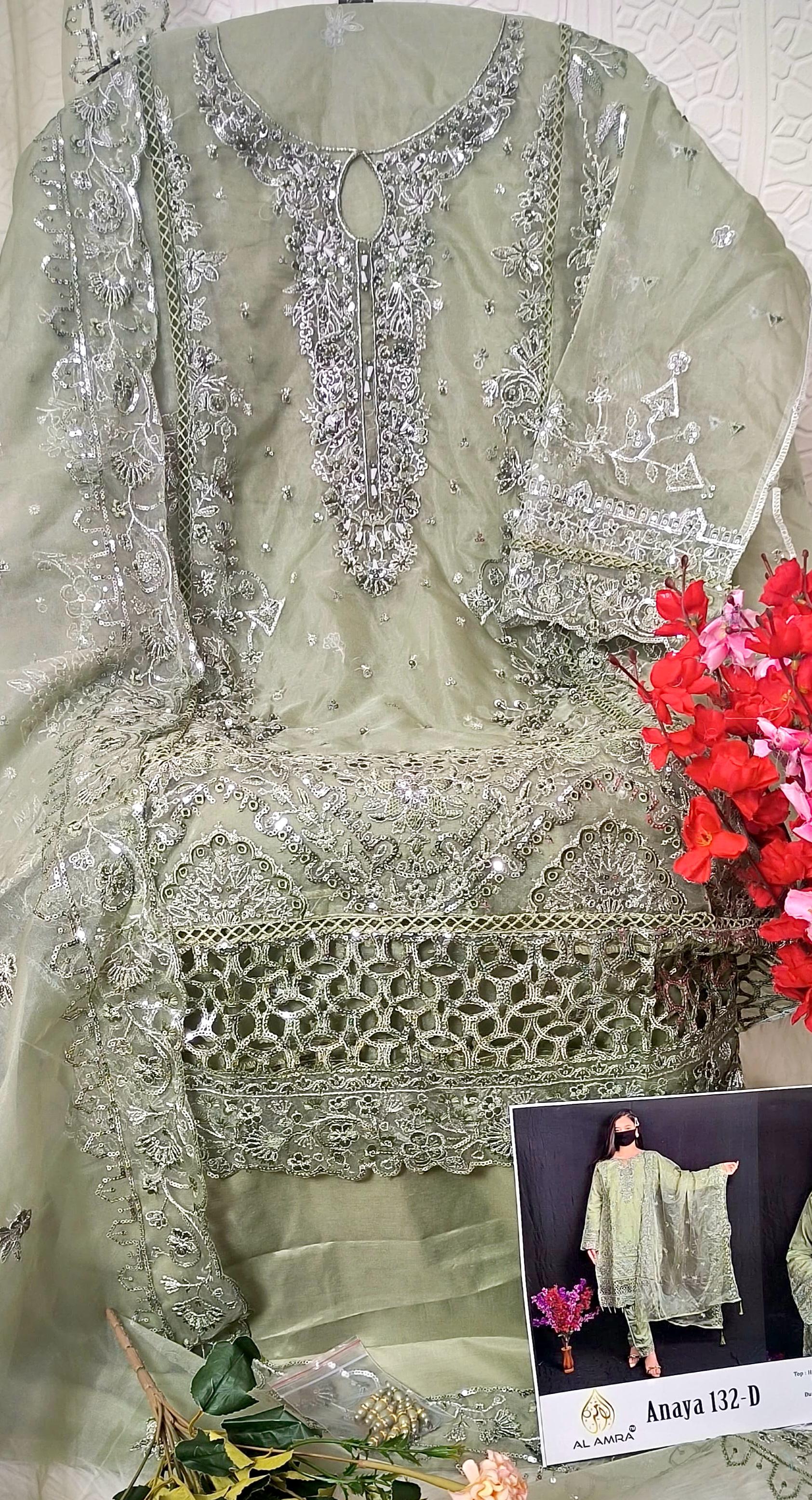 Luxury Semi-Stitched Ensemble in Premium Organza