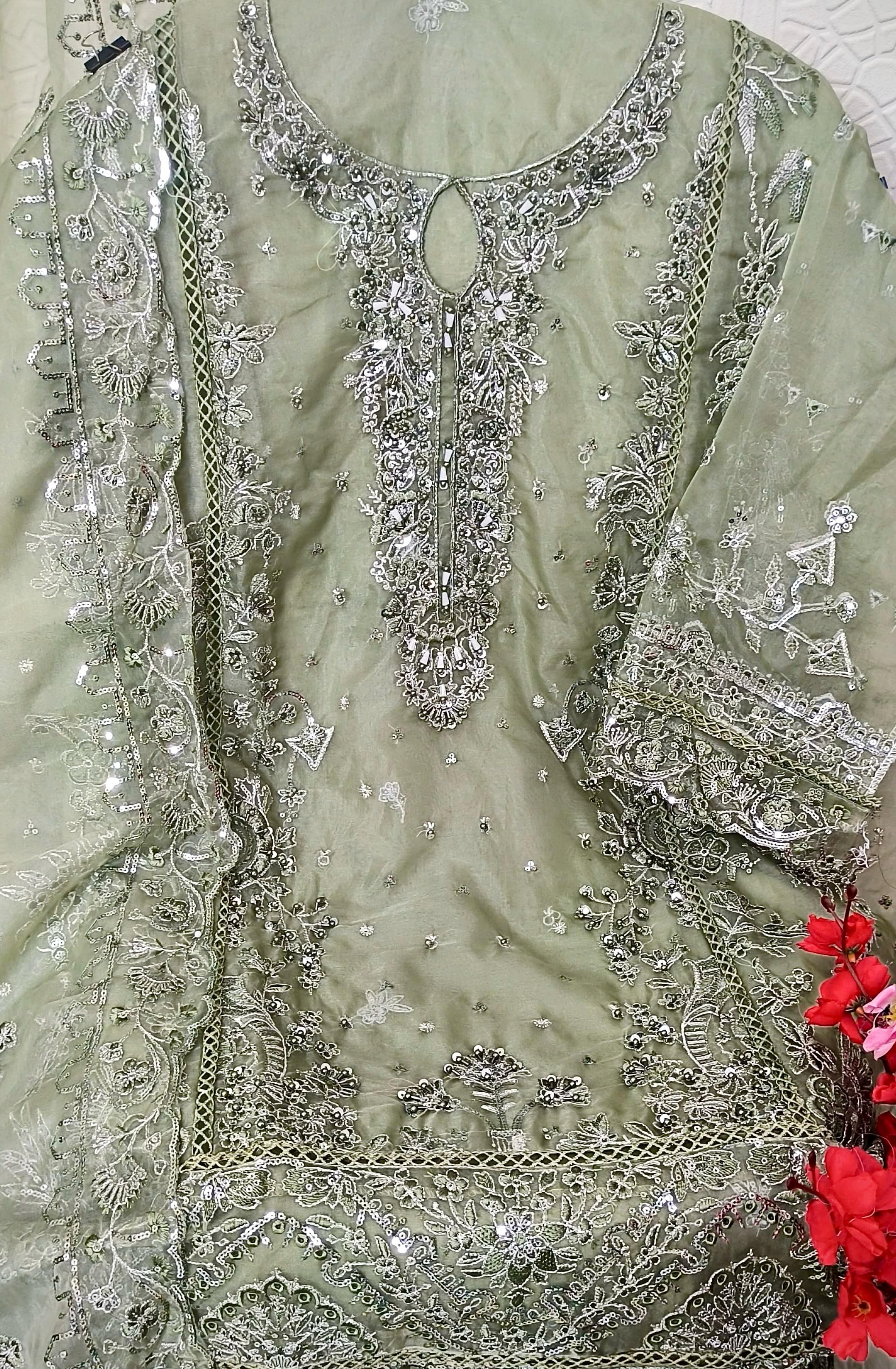 Luxury Semi-Stitched Ensemble in Premium Organza
