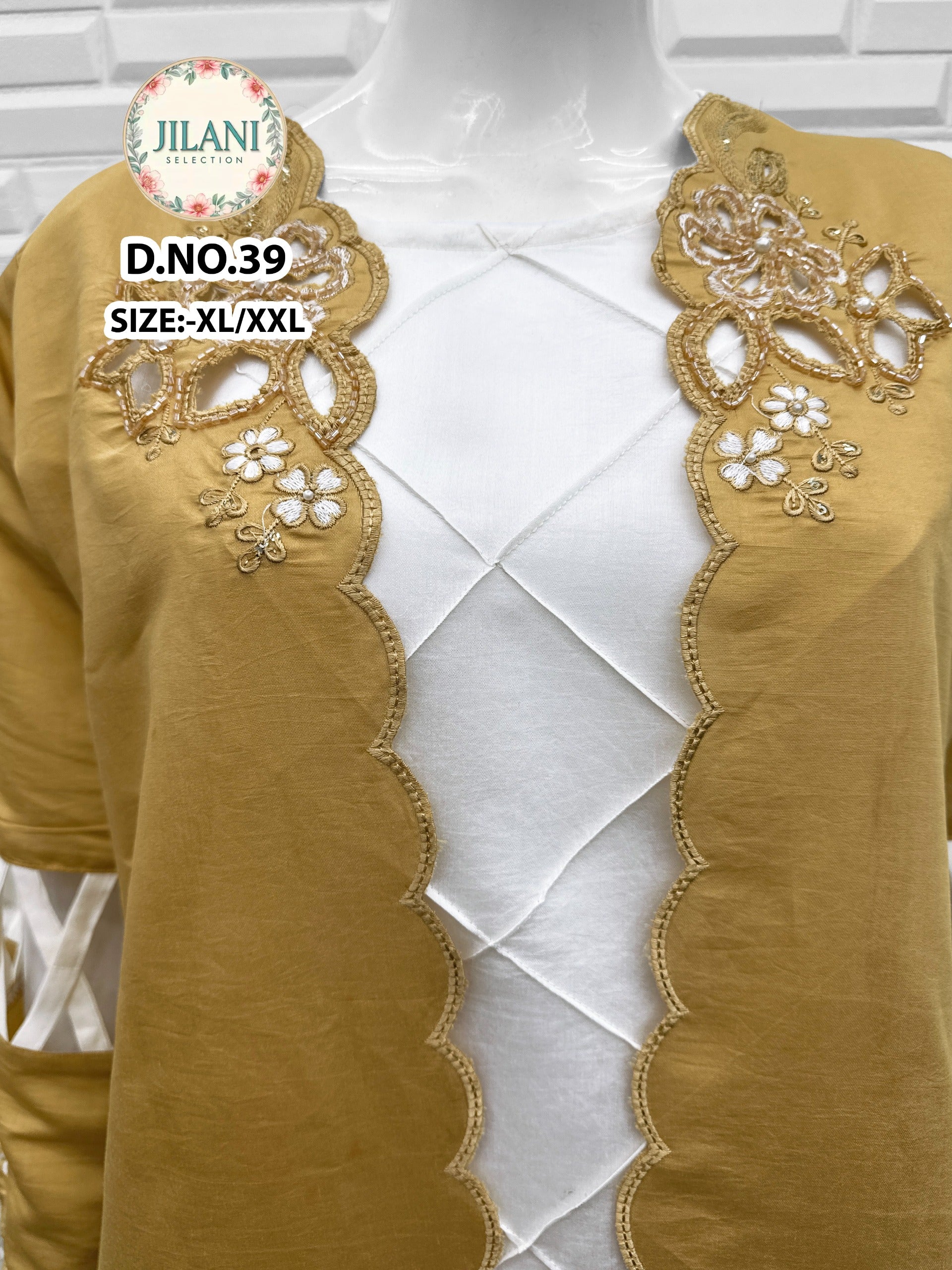 🌟 Elegant Gold Embroidered 3-Piece Suit – Size XL/XXL |