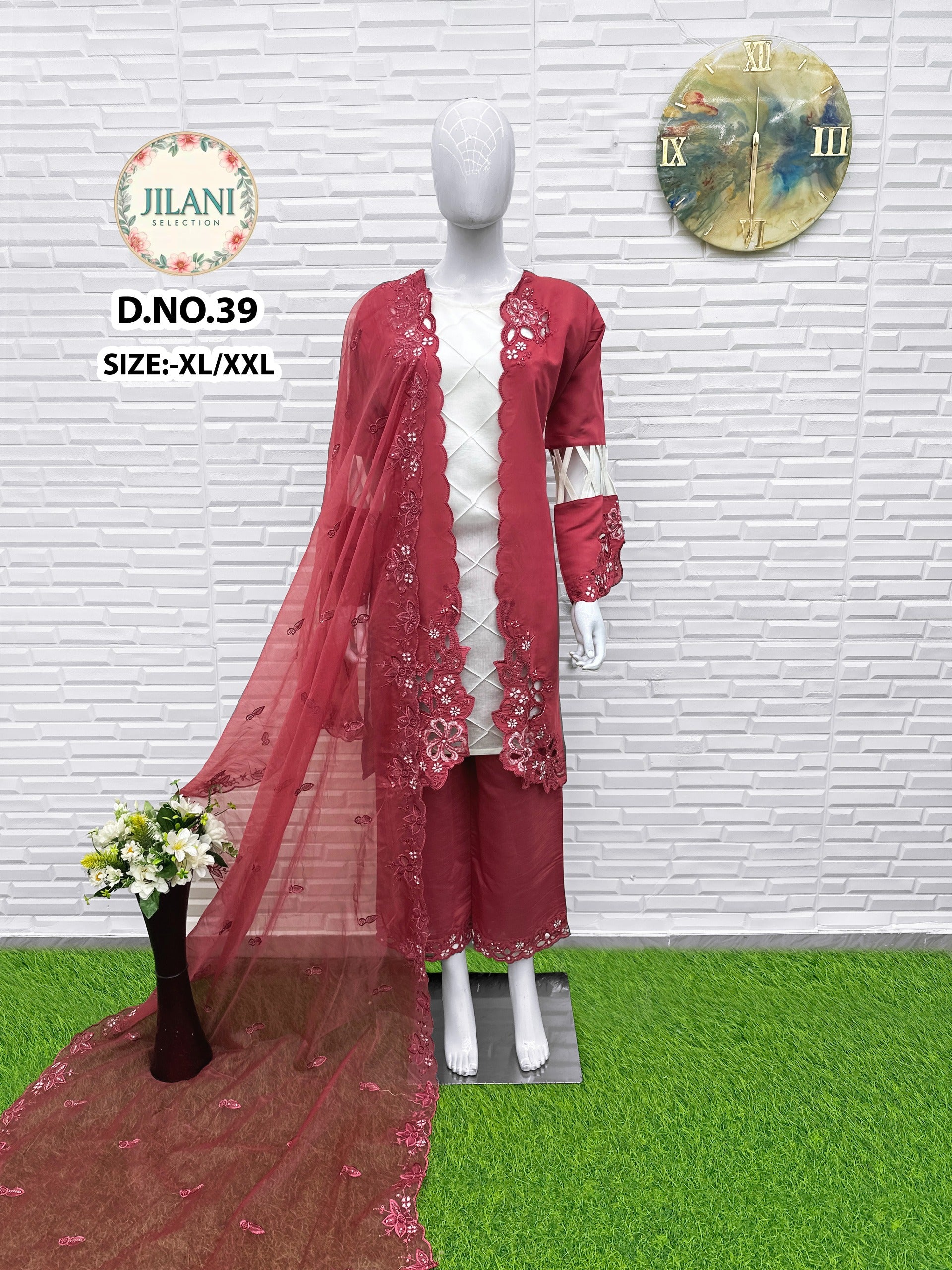 🌸 Jilani Signature Ensemble –| Elegant Koti Style Suit with Plazo & Dupatta (XL/XXL)