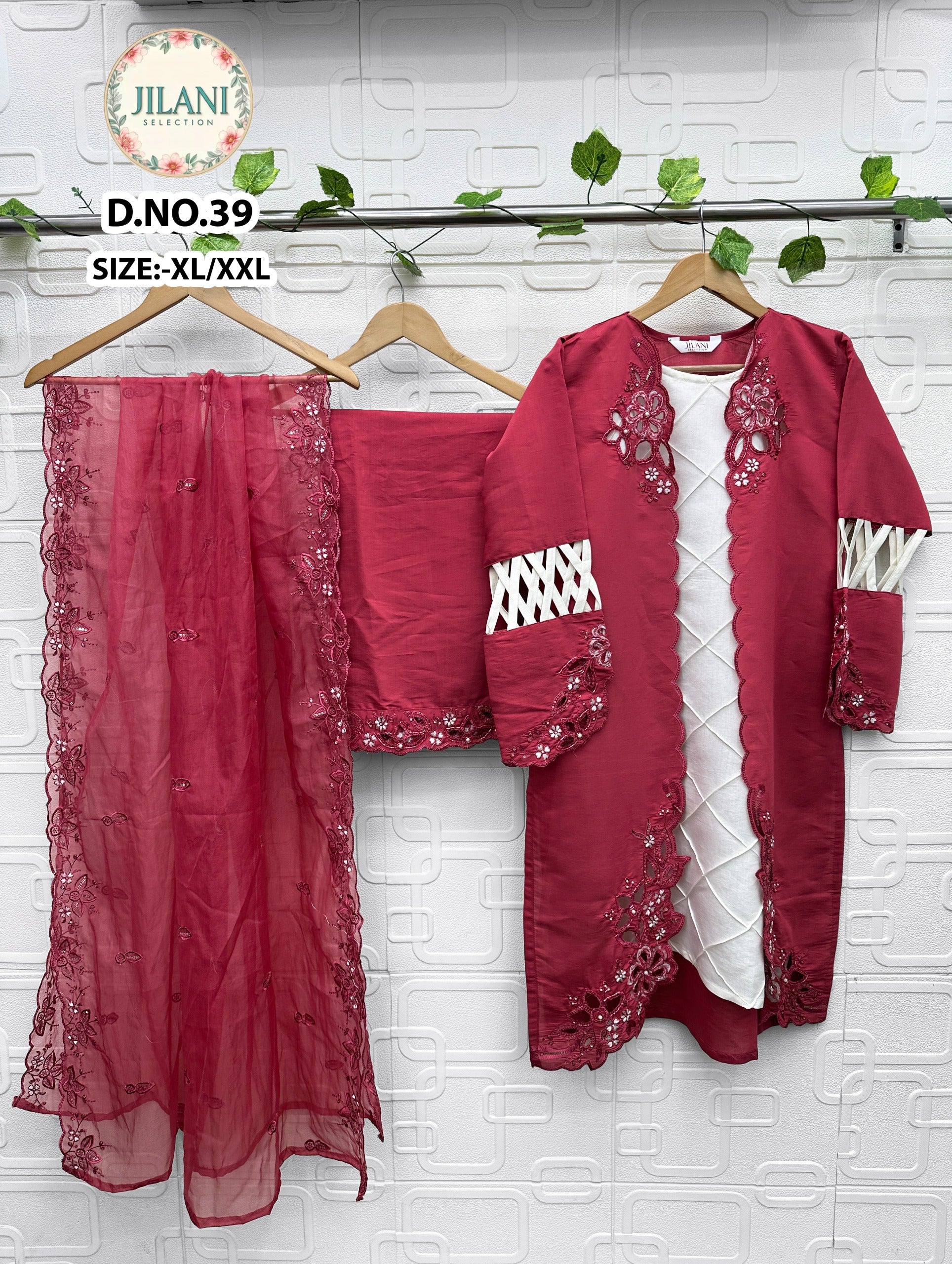 🌸 Jilani Signature Ensemble –| Elegant Koti Style Suit with Plazo & Dupatta (XL/XXL)