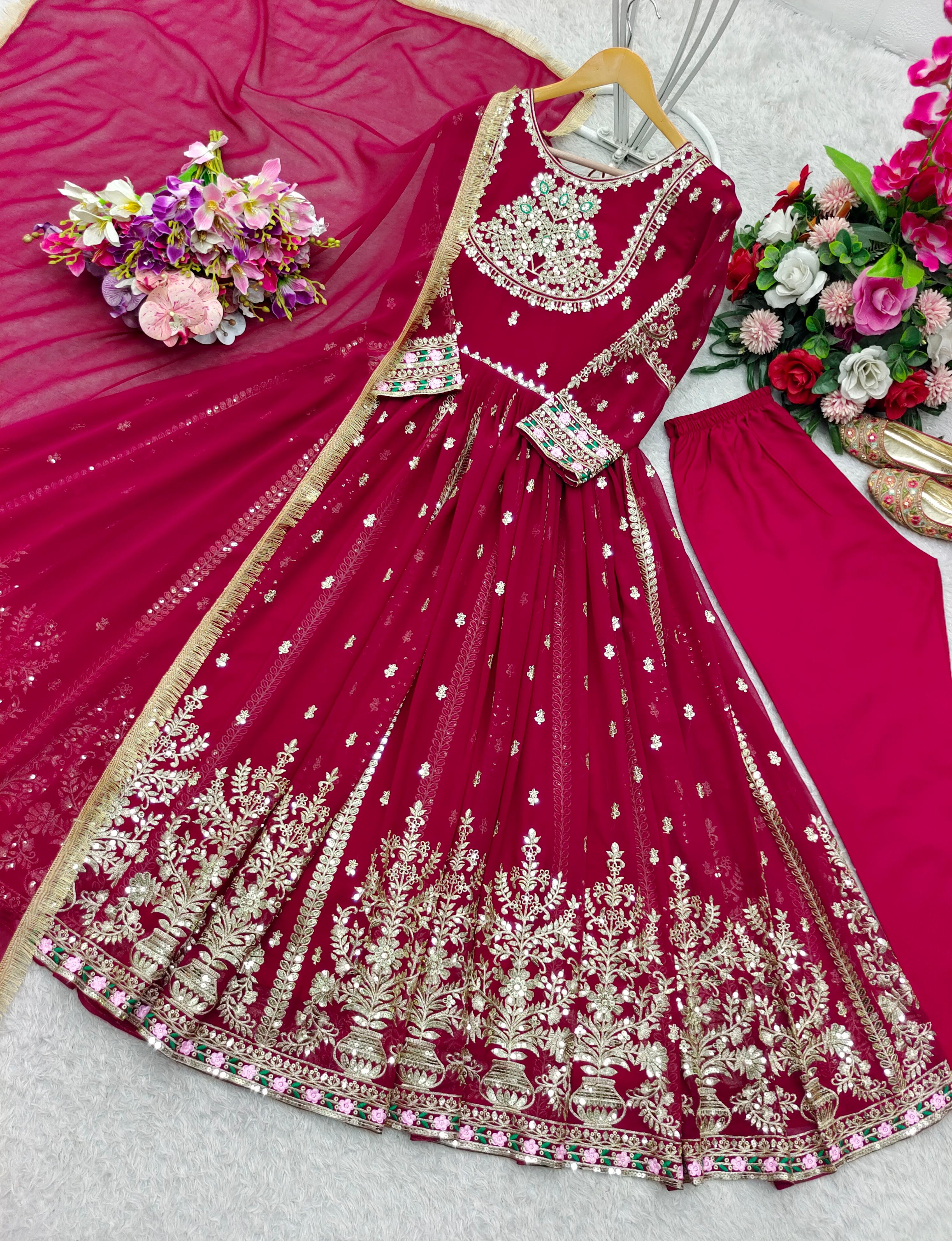 Pure Blooming Georgette Gown Set with Pant & Dupatta – Fully Stitched & Ready to Wear