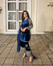 🌟 Regal Velvet Kurti-Plazzo Set with Sequins Embroidery & Georgette Dupatta 🌟