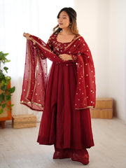 Crunchy Silk Gown with Embroidery Dupatta Set