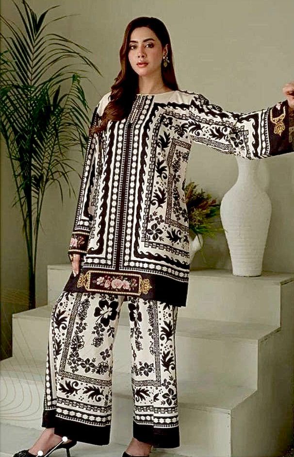 🌸 Trendy 2-Piece Digital Printed Co-Ord Set in Pure French Crepe – Ready to Wear Elegance 🌸