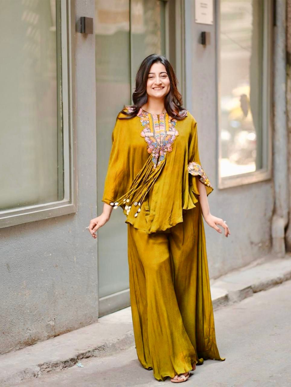 Trendy Indo-Western Three-Piece Set | Sequence Embroidered Chinon Blouse, Top & Plazzo