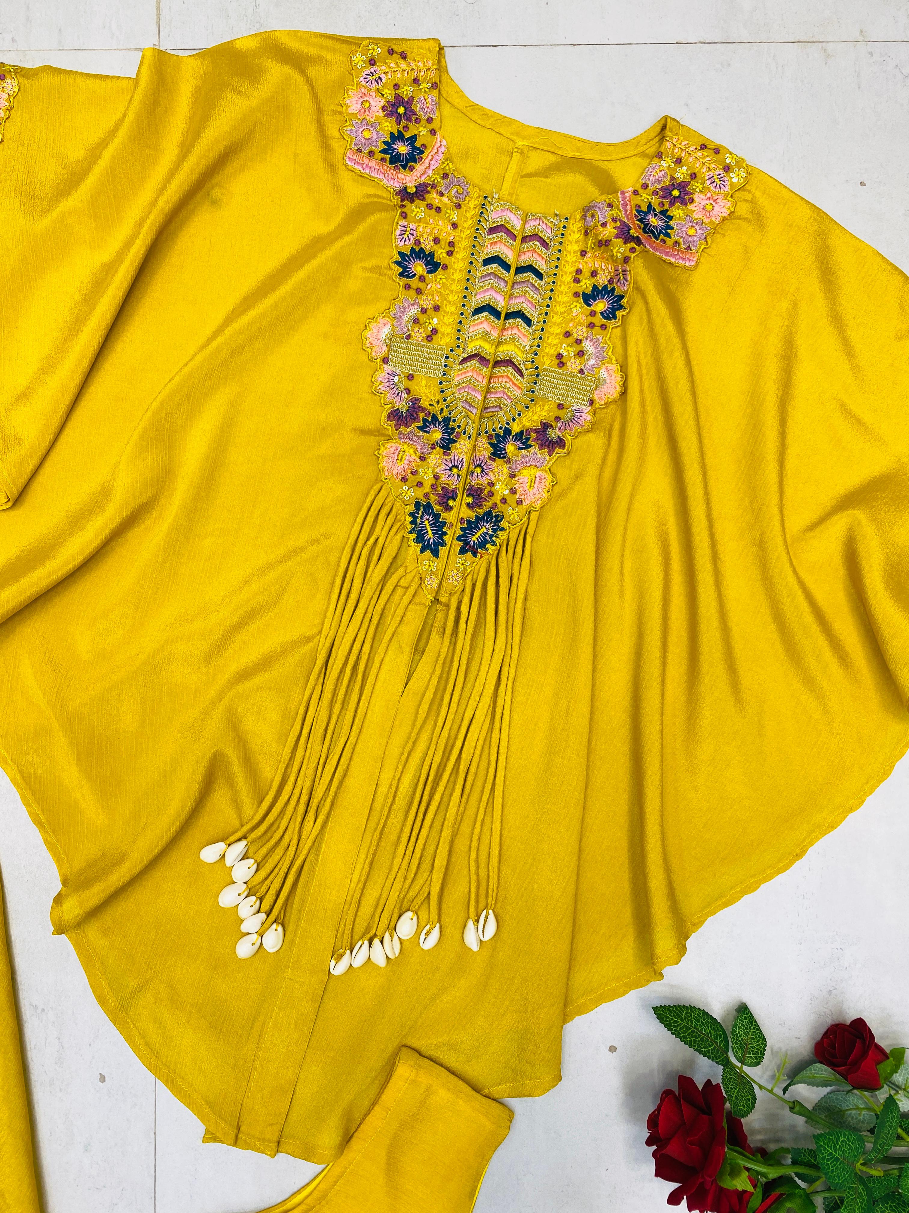 Trendy Indo-Western Three-Piece Set | Sequence Embroidered Chinon Blouse, Top & Plazzo