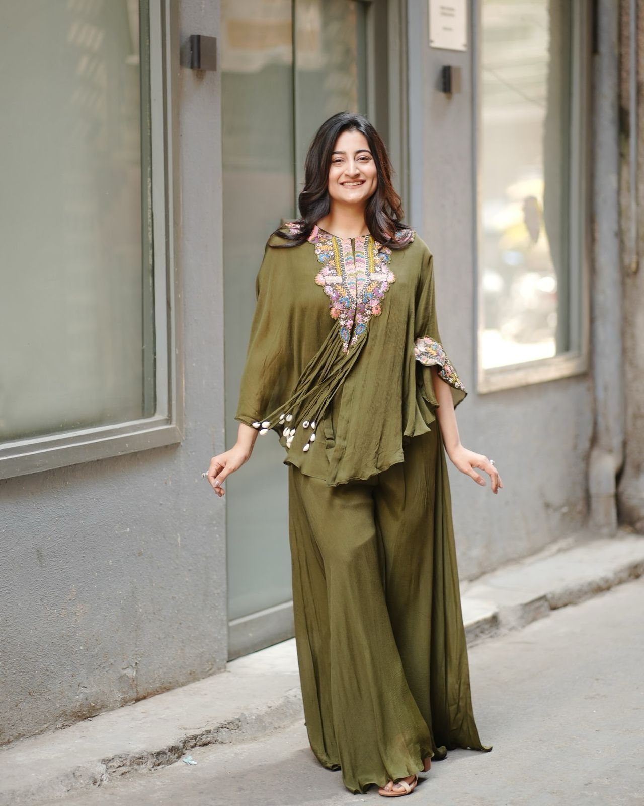 Trendy Indo-Western Three-Piece Set | Sequence Embroidered Chinon Blouse, Top & Plazzo