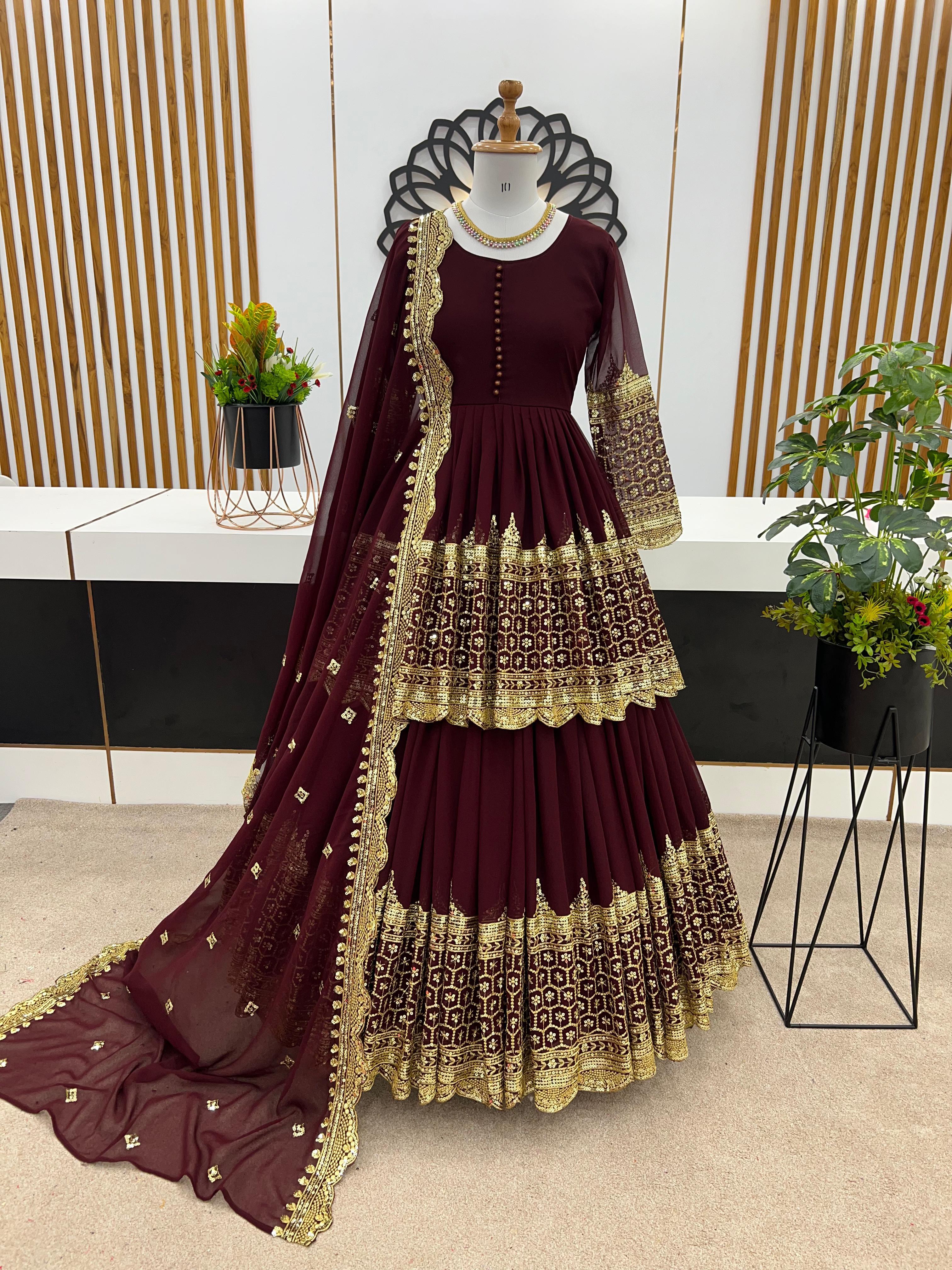 Premium Embroidered Sequence Kediya Set with Lehenga & Dupatta | Elegant Ethnic Wear 💫