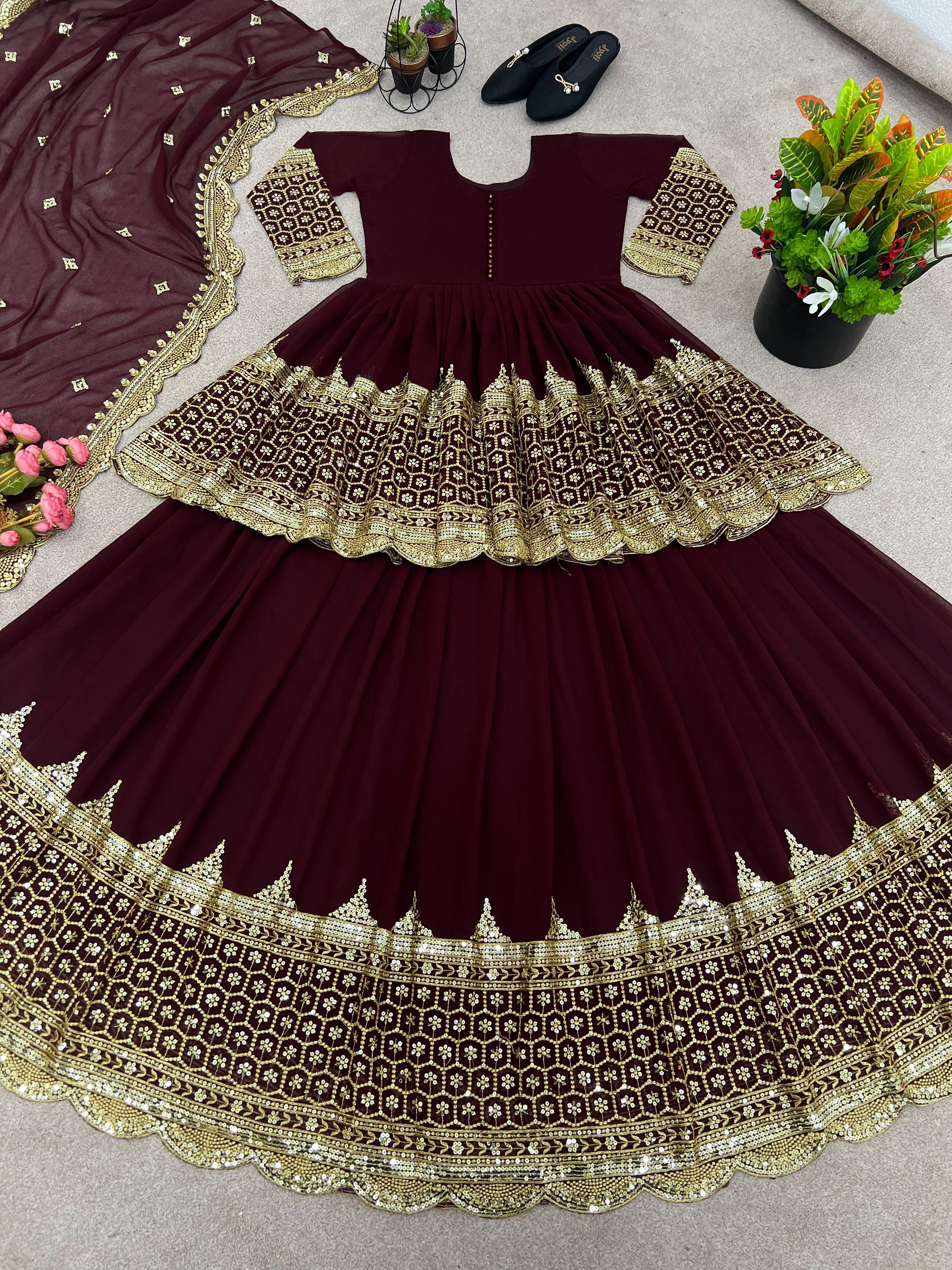Premium Embroidered Sequence Kediya Set with Lehenga & Dupatta | Elegant Ethnic Wear 💫