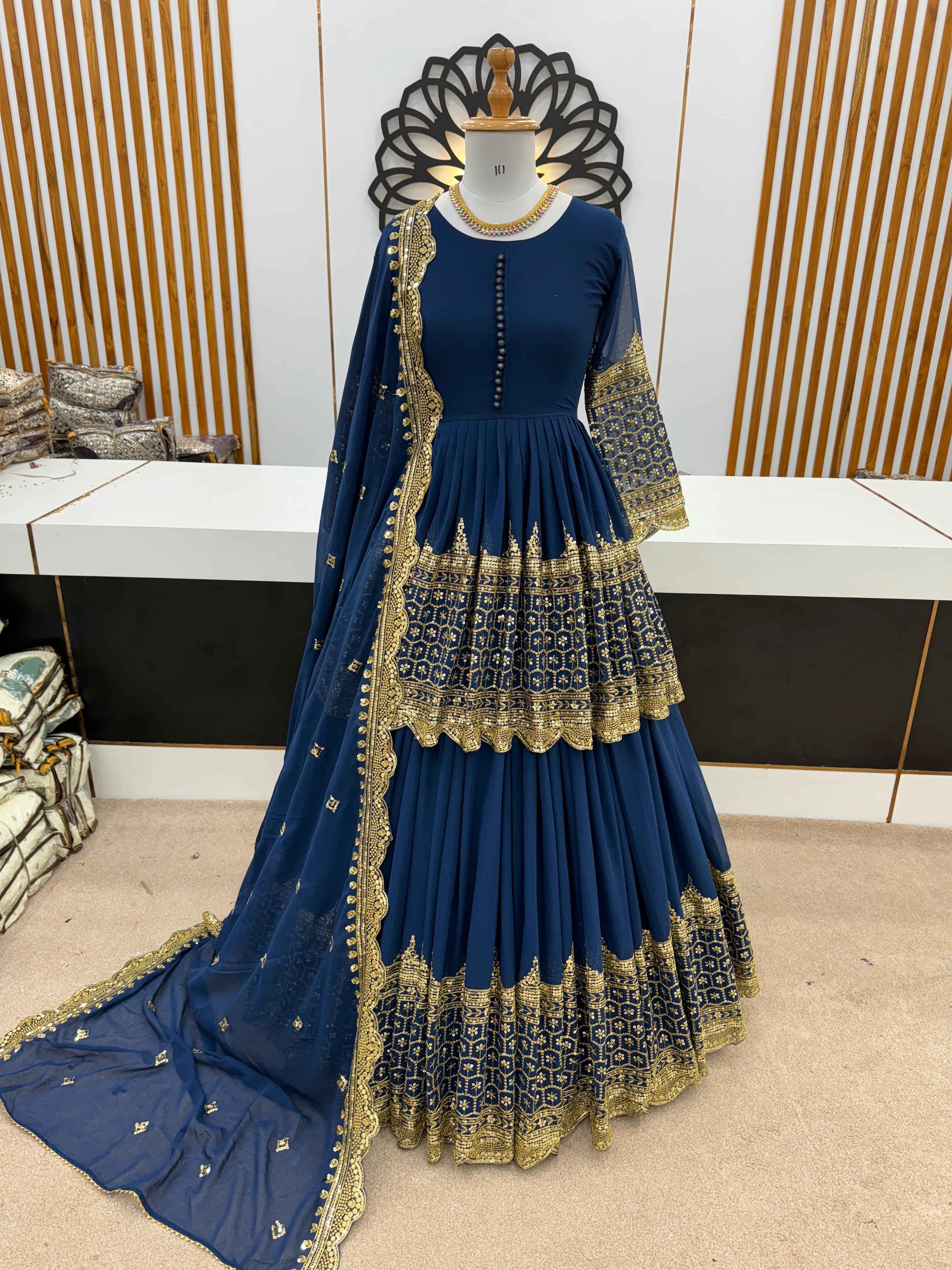 Premium Embroidered Sequence Kediya Set with Lehenga & Dupatta | Elegant Ethnic Wear 💫