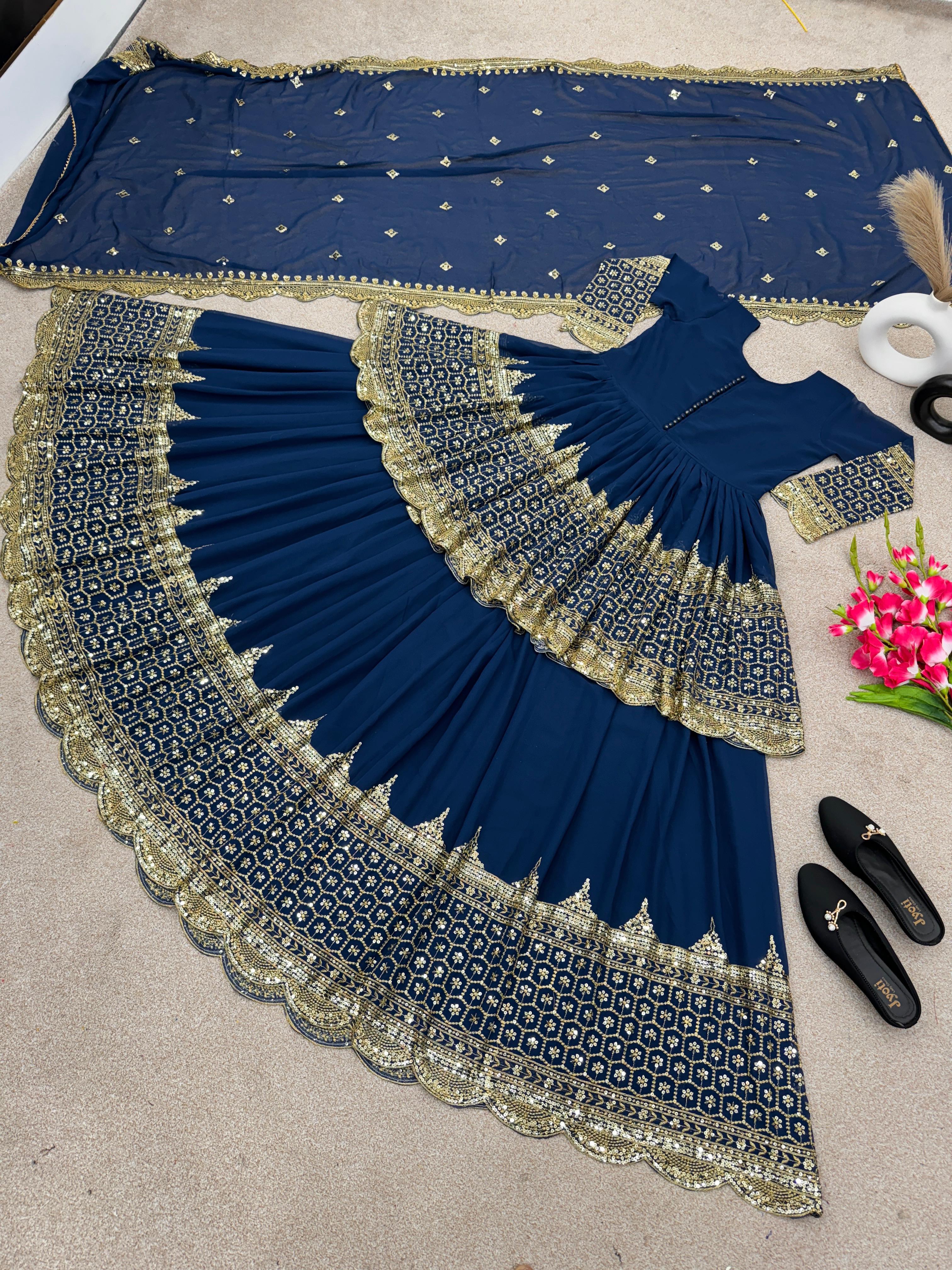 Premium Embroidered Sequence Kediya Set with Lehenga & Dupatta | Elegant Ethnic Wear 💫