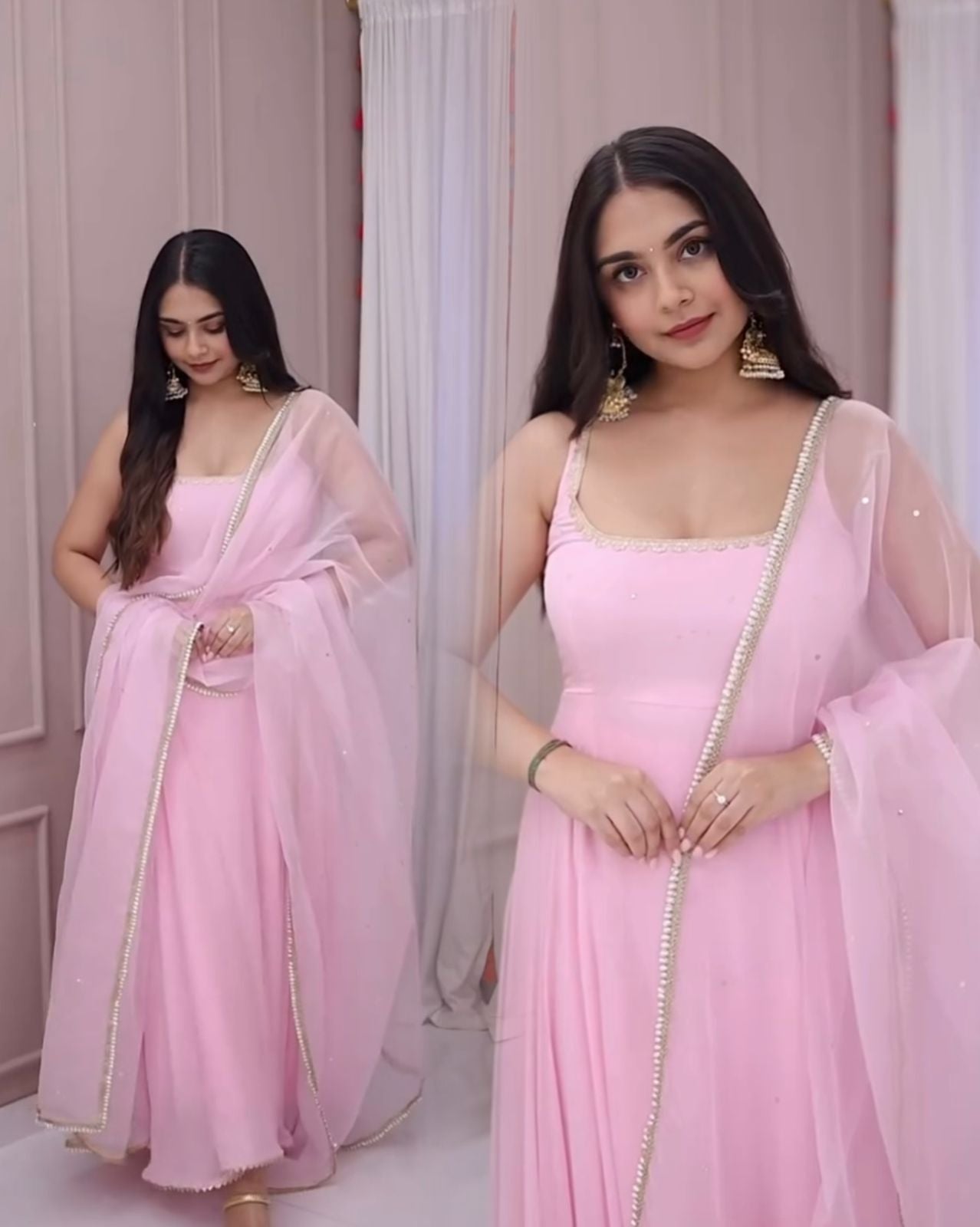 🌟 Elegant Faux Georgette Embroidered Gown & Dupatta Set |Ready to Wear 🌟