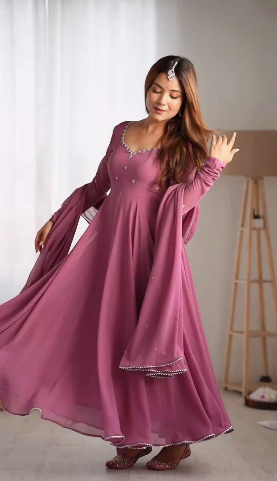 Gown & Dupatta Set with Embroidery Work – Fully Stitched & Ready to Wear 💫