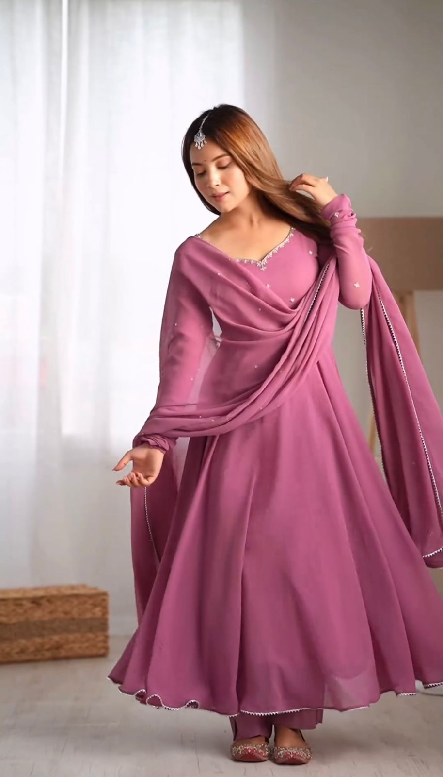 Gown & Dupatta Set with Embroidery Work – Fully Stitched & Ready to Wear 💫