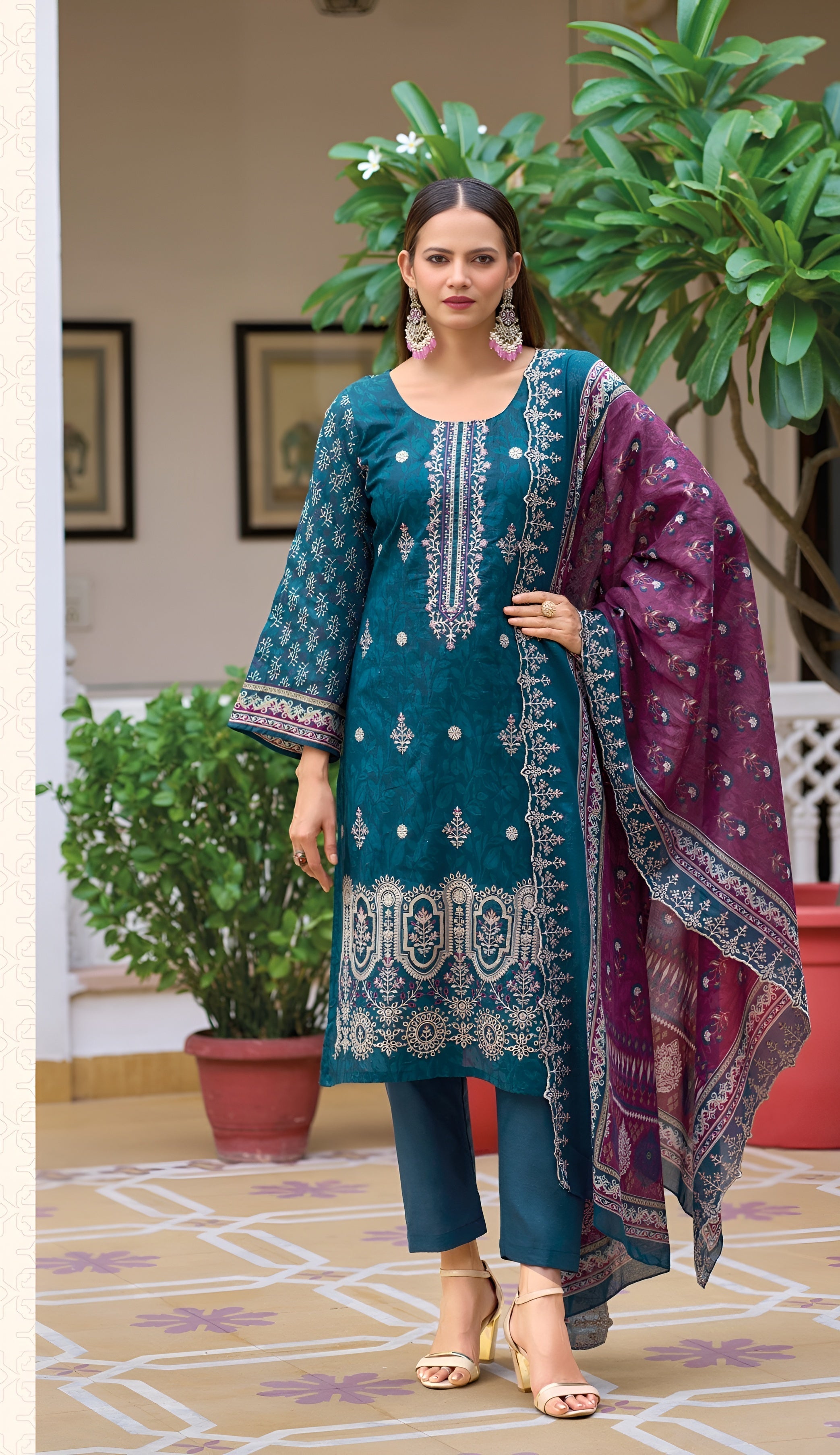 Elegant Pakistani Suits with Embroidered Detailing ( Semi stitched )