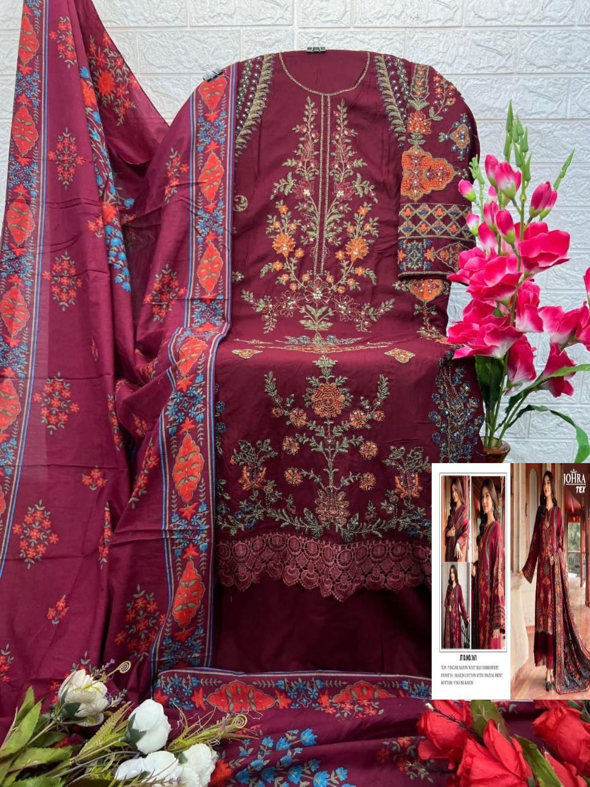 Elegant Ethnic Pakistani Lawn Set  ( Semi stitched )