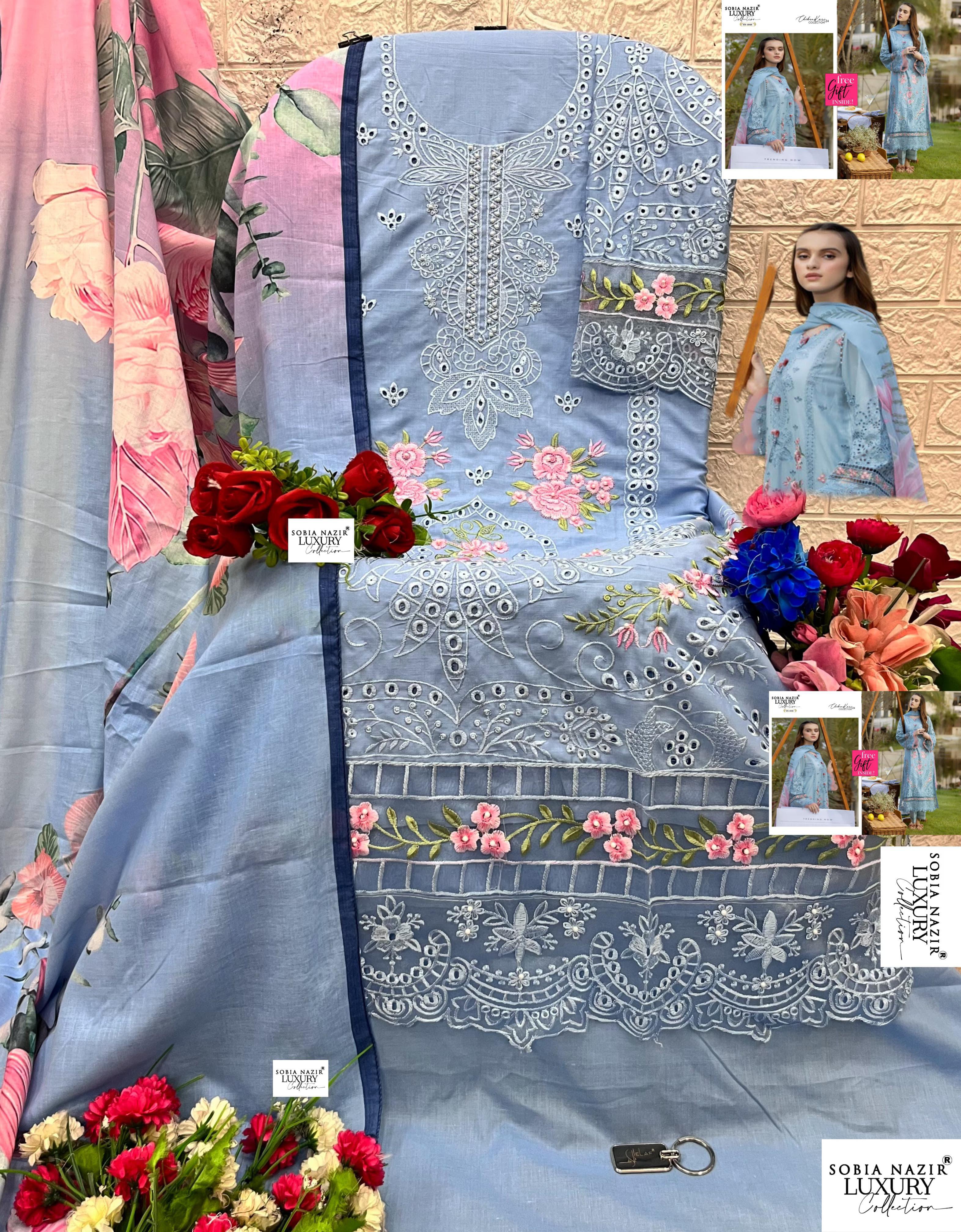 Cotton Chikankari Lawn Set – Semi-Stitched | Elegant Pearl & Print Detailing  ( Semi stitched )