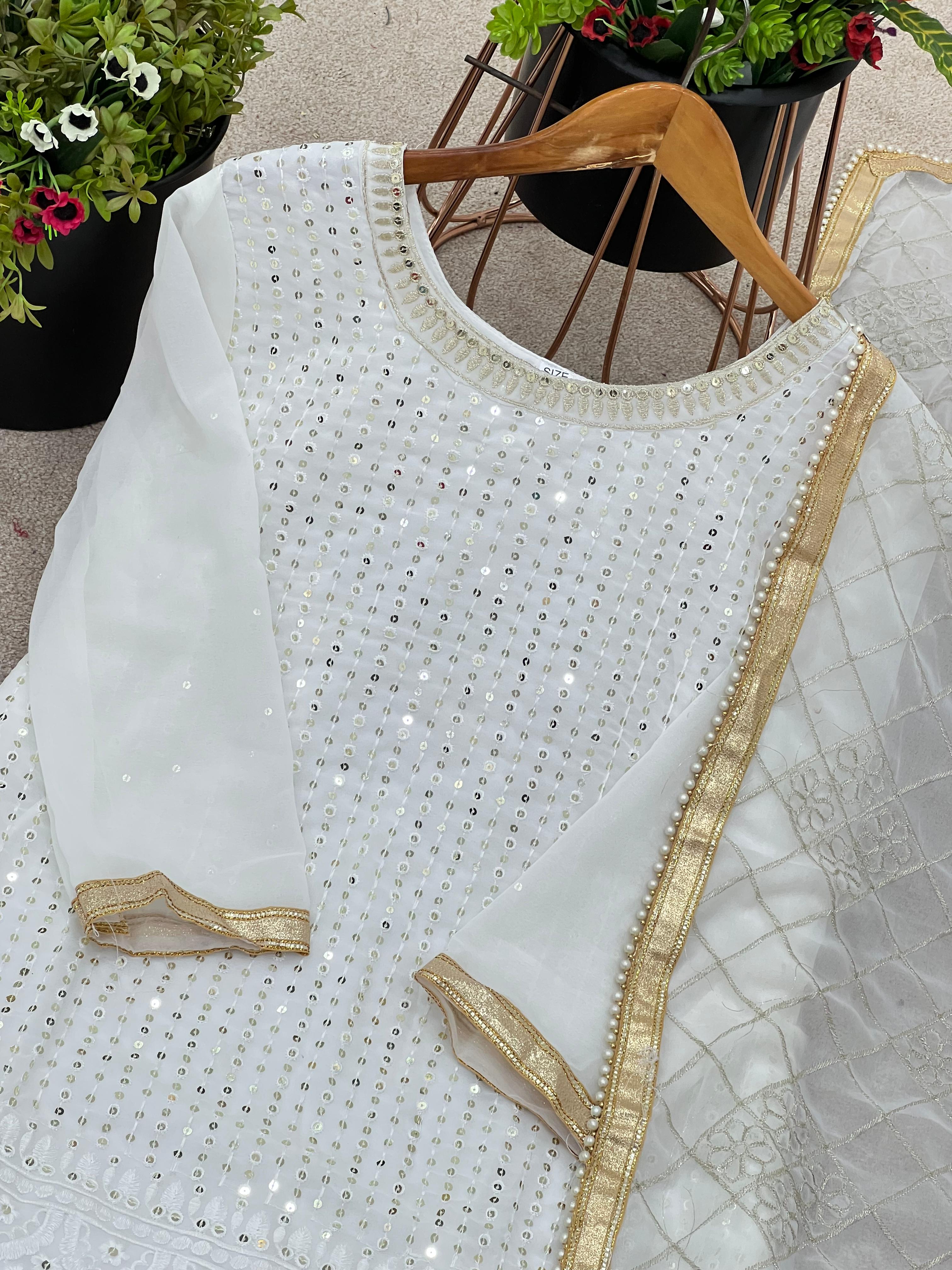 Royal Radiance" Heavy Embroidered Faux Georgette Plazzo Set with Dupatta – SR-1671
