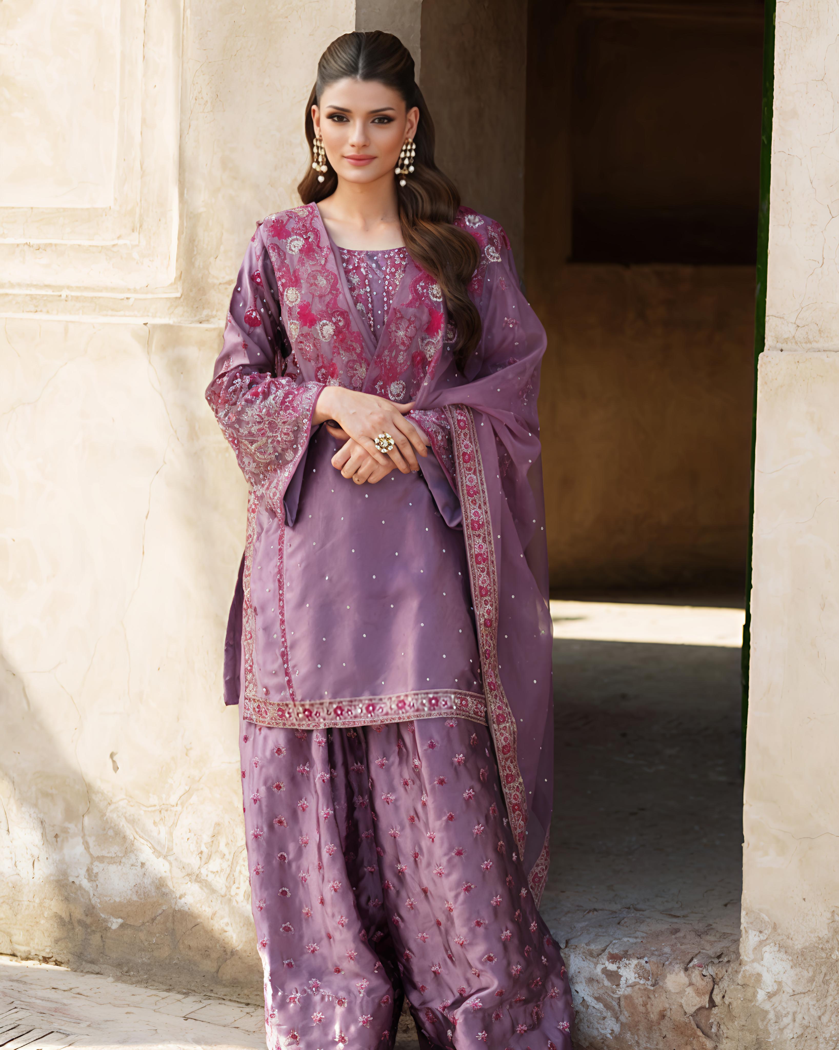 Royal Radiance Embroidered Chinnon Party Set with Dupatta