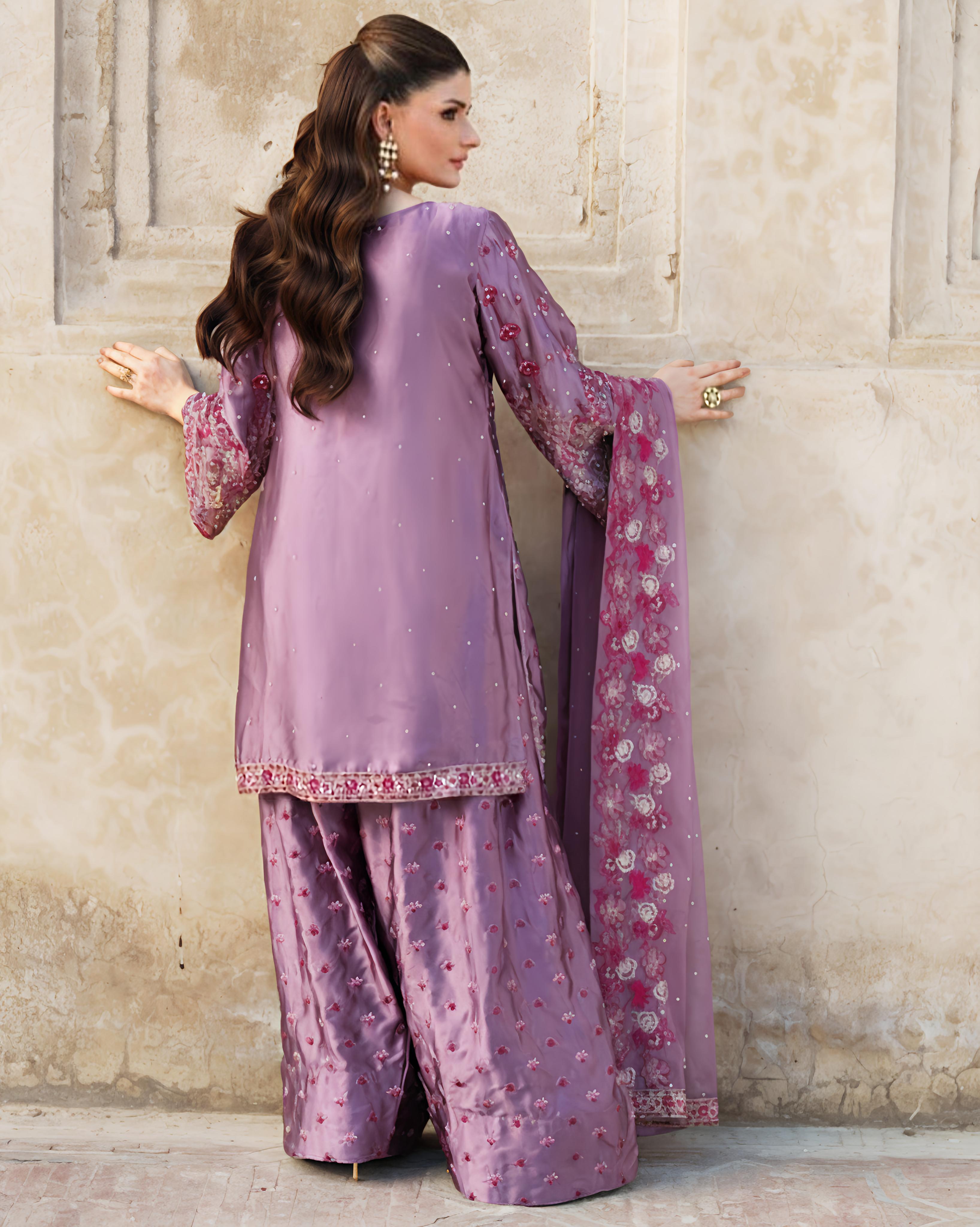 Royal Radiance Embroidered Chinnon Party Set with Dupatta